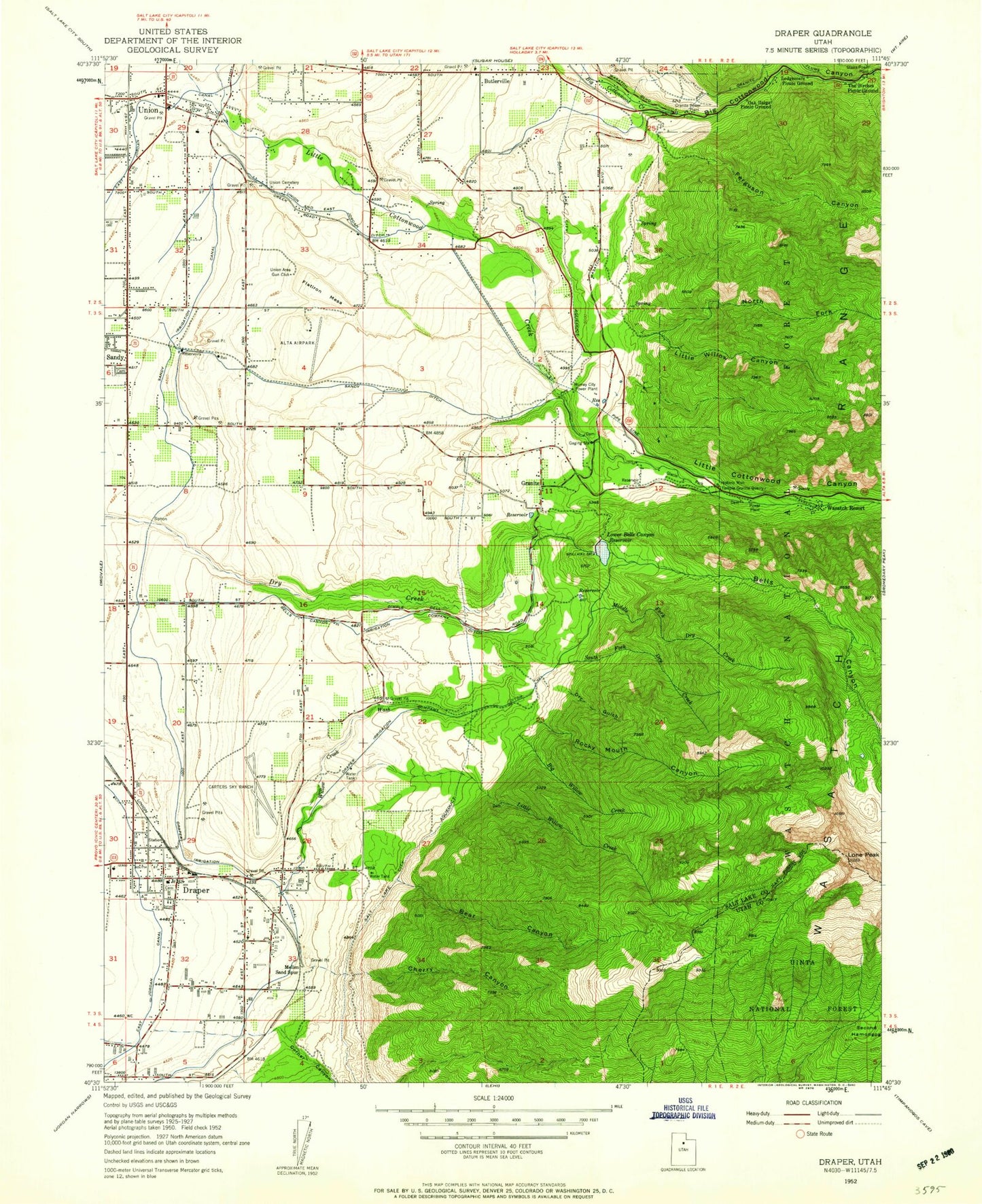 Classic USGS Draper Utah 7.5'x7.5' Topo Map Image