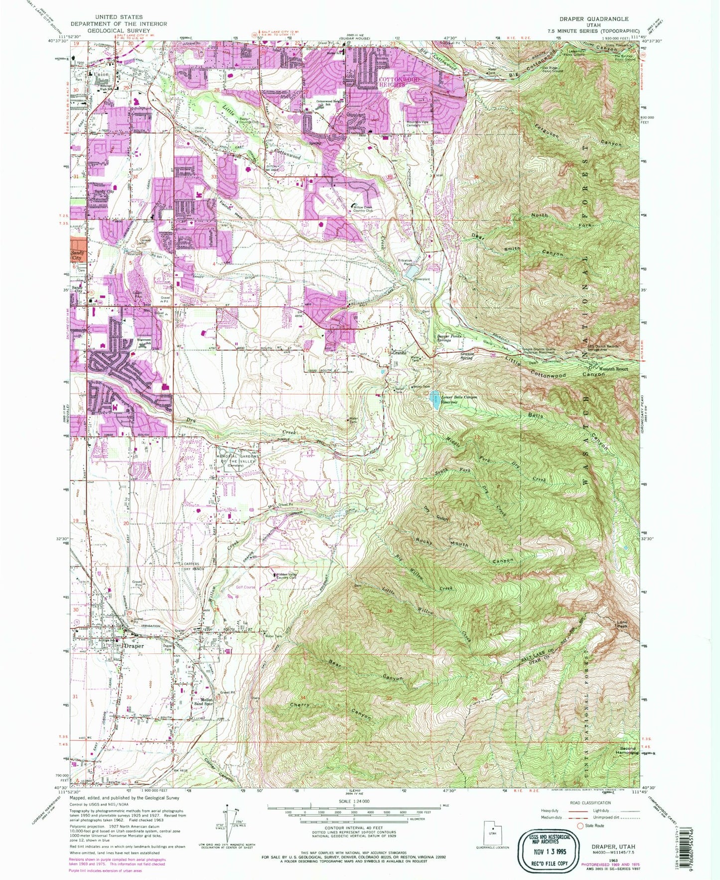 Classic USGS Draper Utah 7.5'x7.5' Topo Map Image
