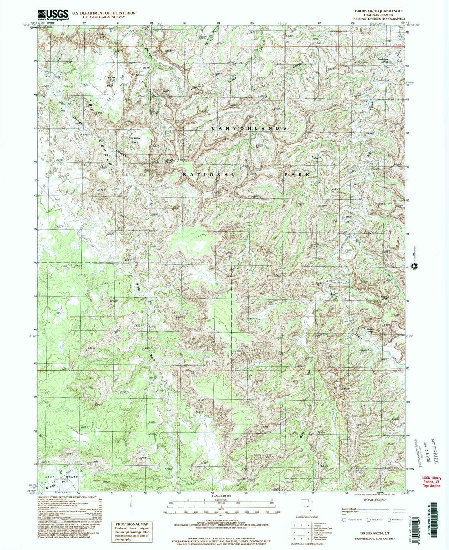 USGS Classic Druid Arch Utah 7.5'x7.5' Topo Map Image