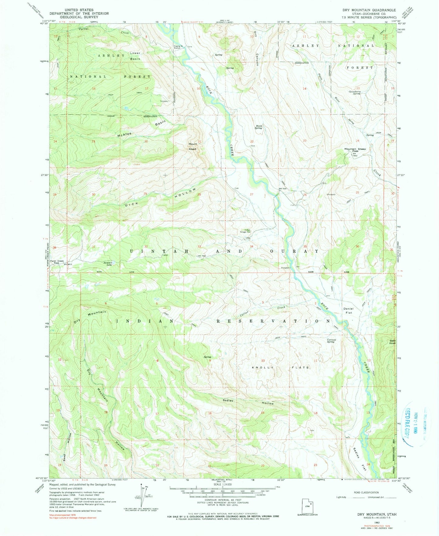 Classic USGS Dry Mountain Utah 7.5'x7.5' Topo Map Image
