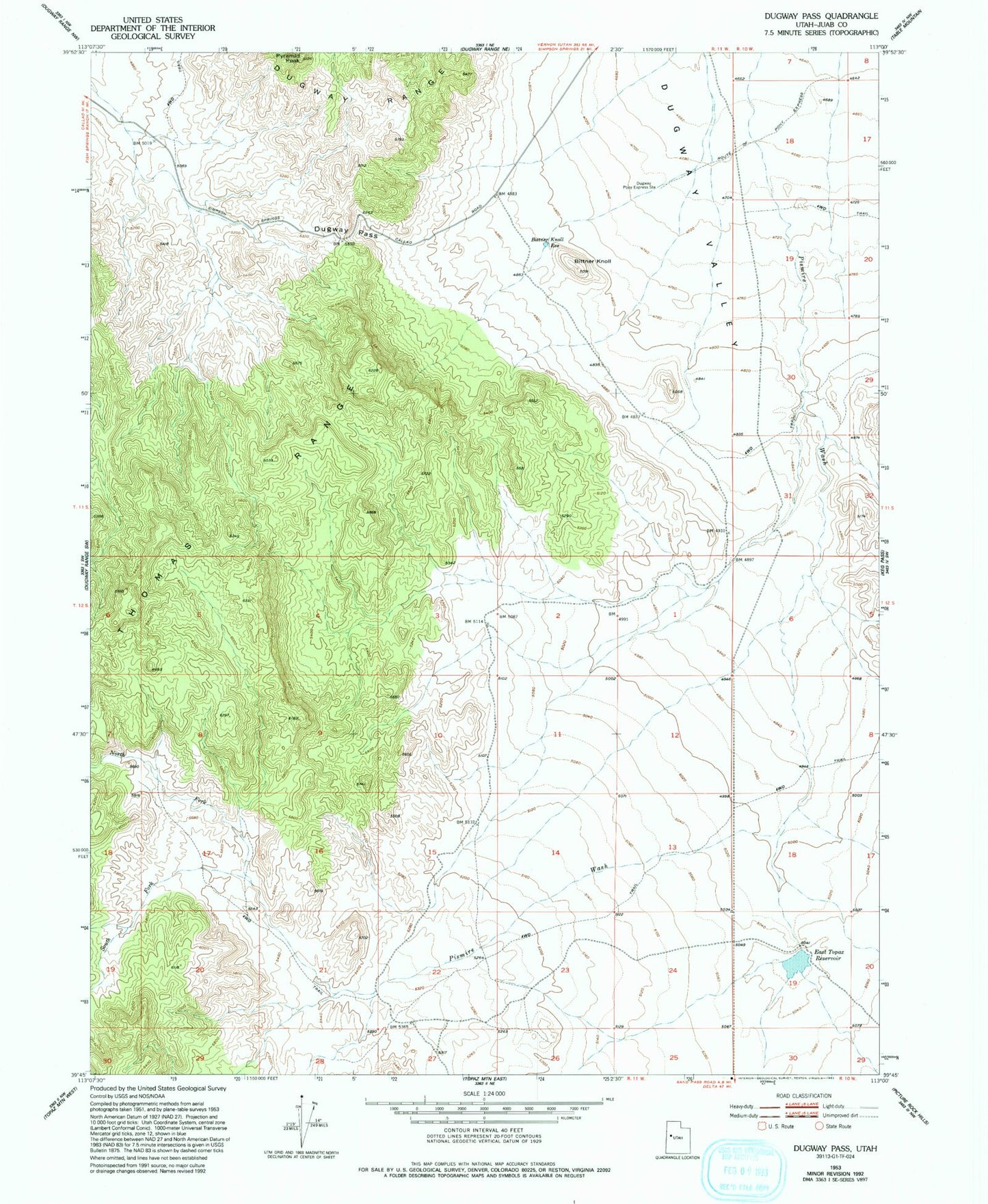Classic USGS Dugway Pass Utah 7.5'x7.5' Topo Map Image