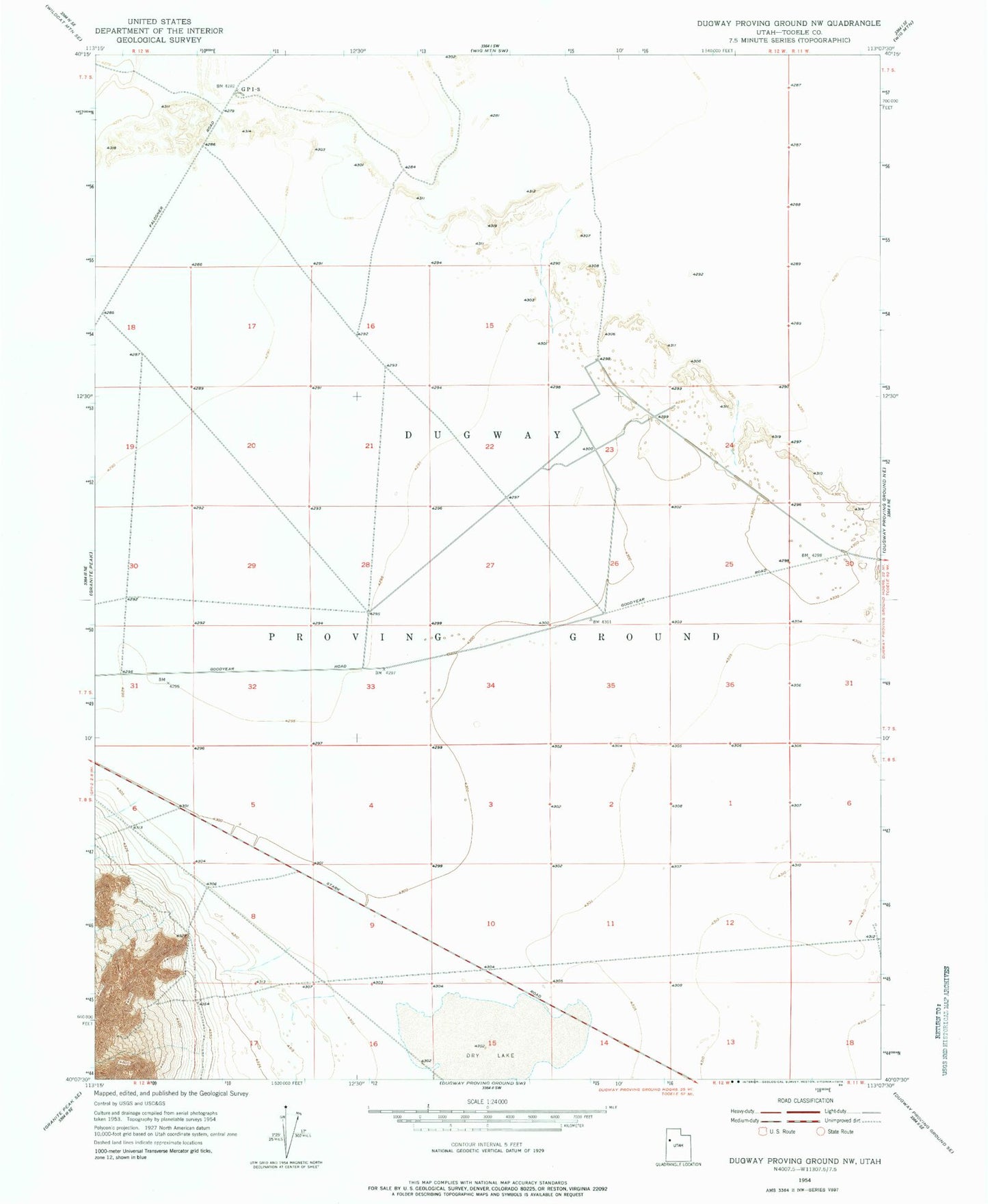 Classic USGS Dugway Proving Ground NW Utah 7.5'x7.5' Topo Map Image