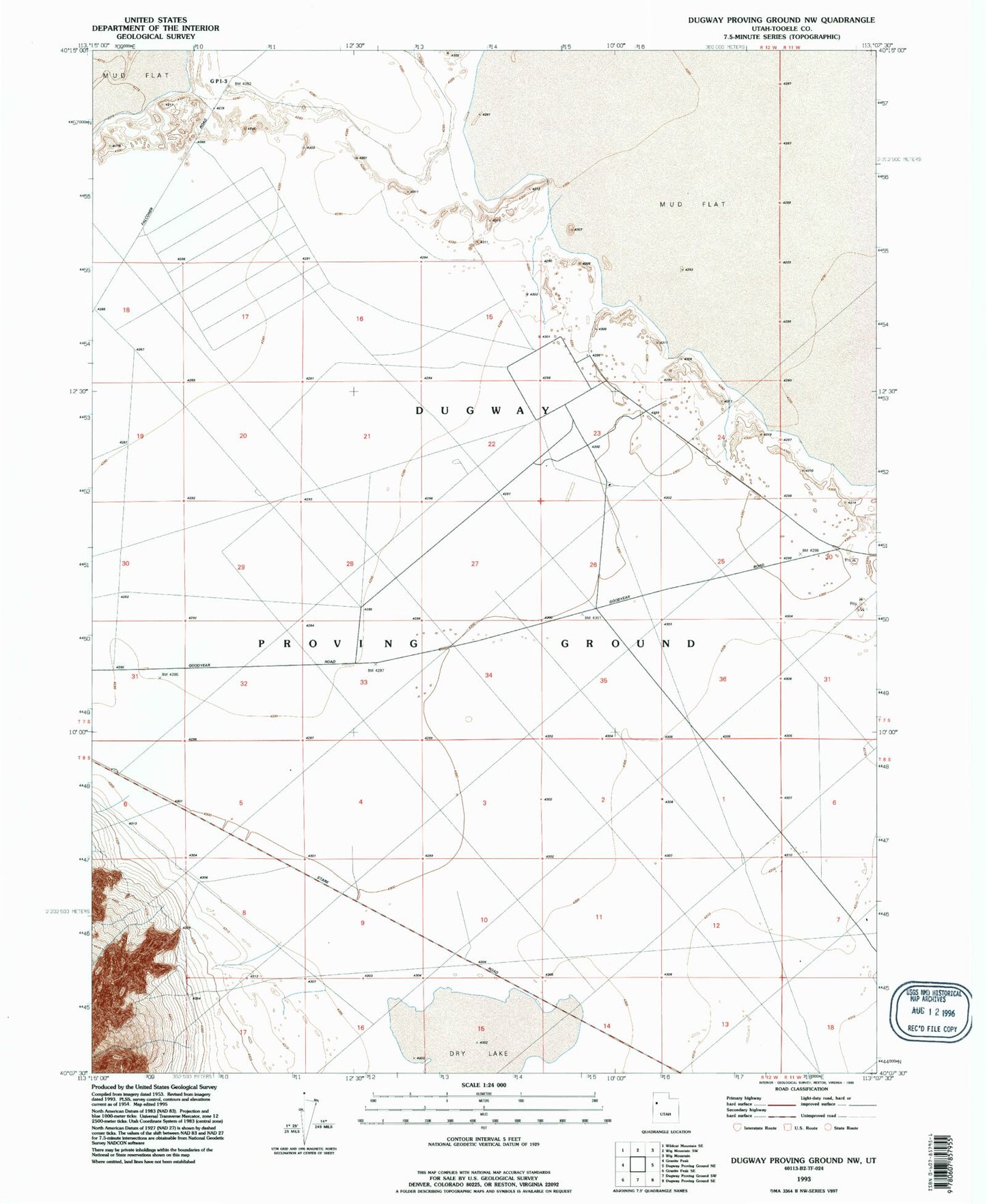 Classic USGS Dugway Proving Ground NW Utah 7.5'x7.5' Topo Map Image
