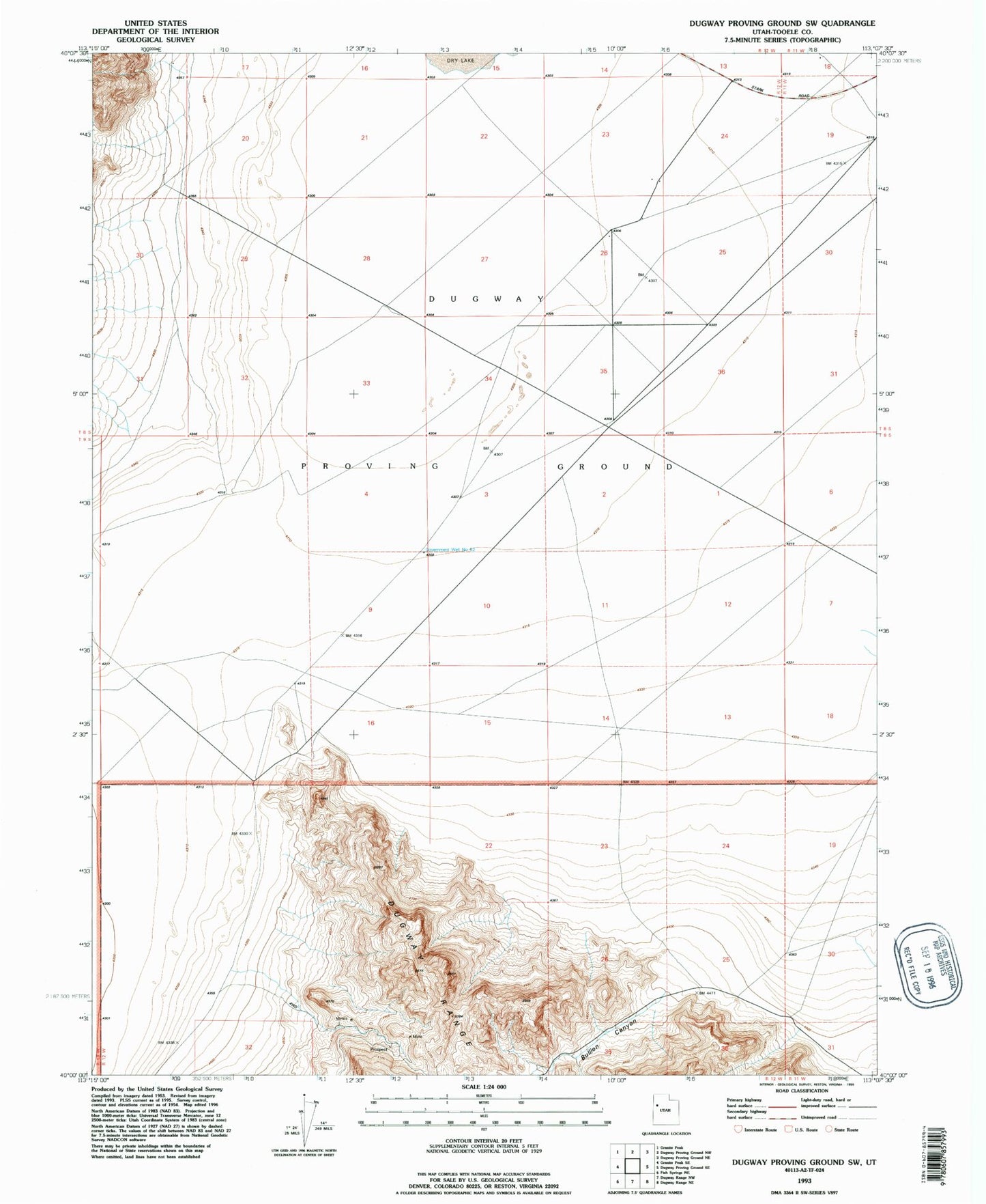 Classic USGS Dugway Proving Ground SW Utah 7.5'x7.5' Topo Map Image