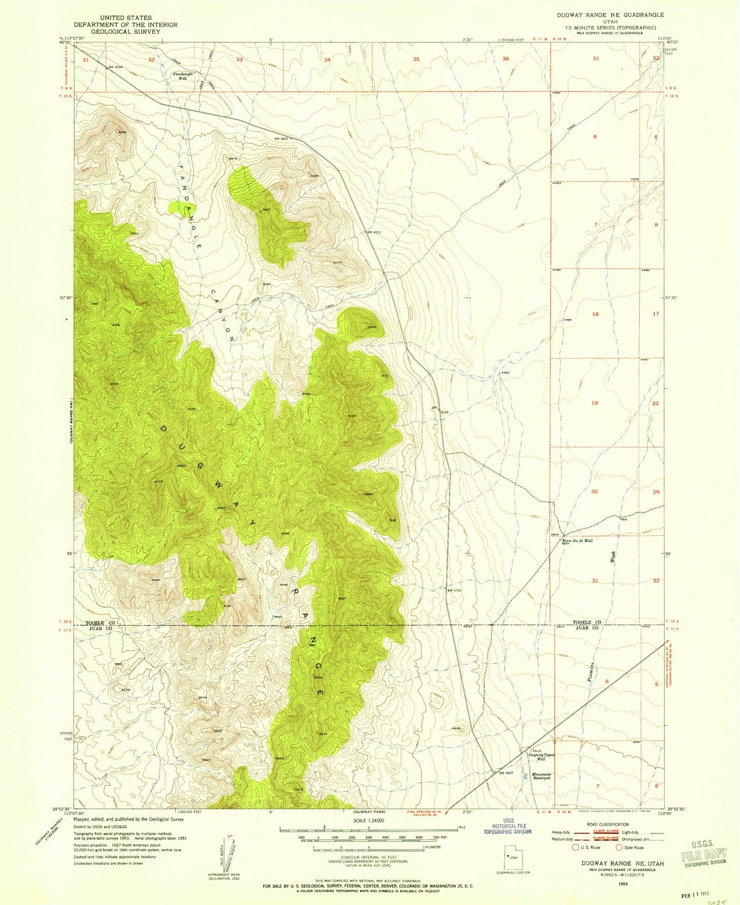 Classic USGS Dugway Range NE Utah 7.5'x7.5' Topo Map Image