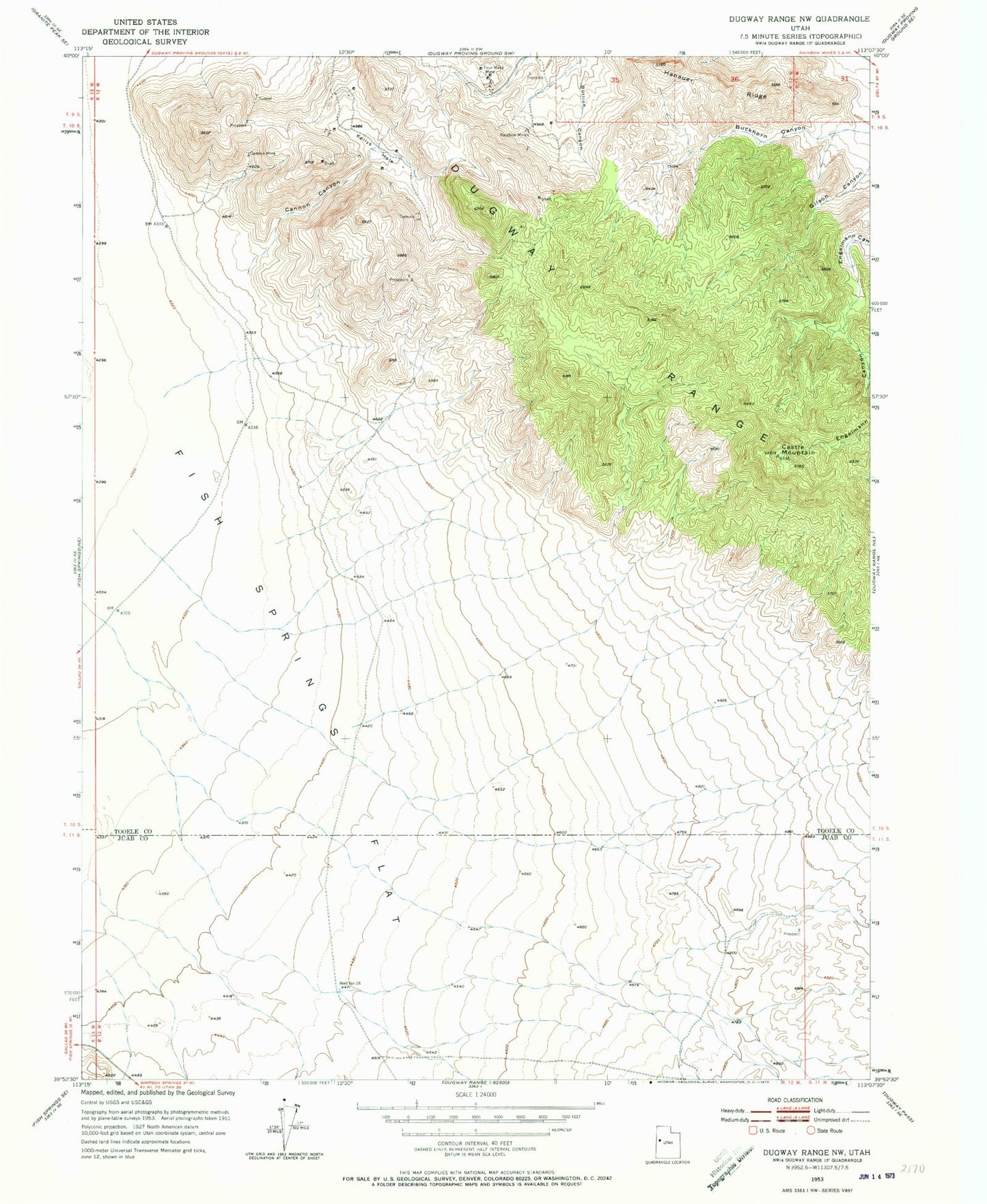 Classic USGS Dugway Range NW Utah 7.5'x7.5' Topo Map Image