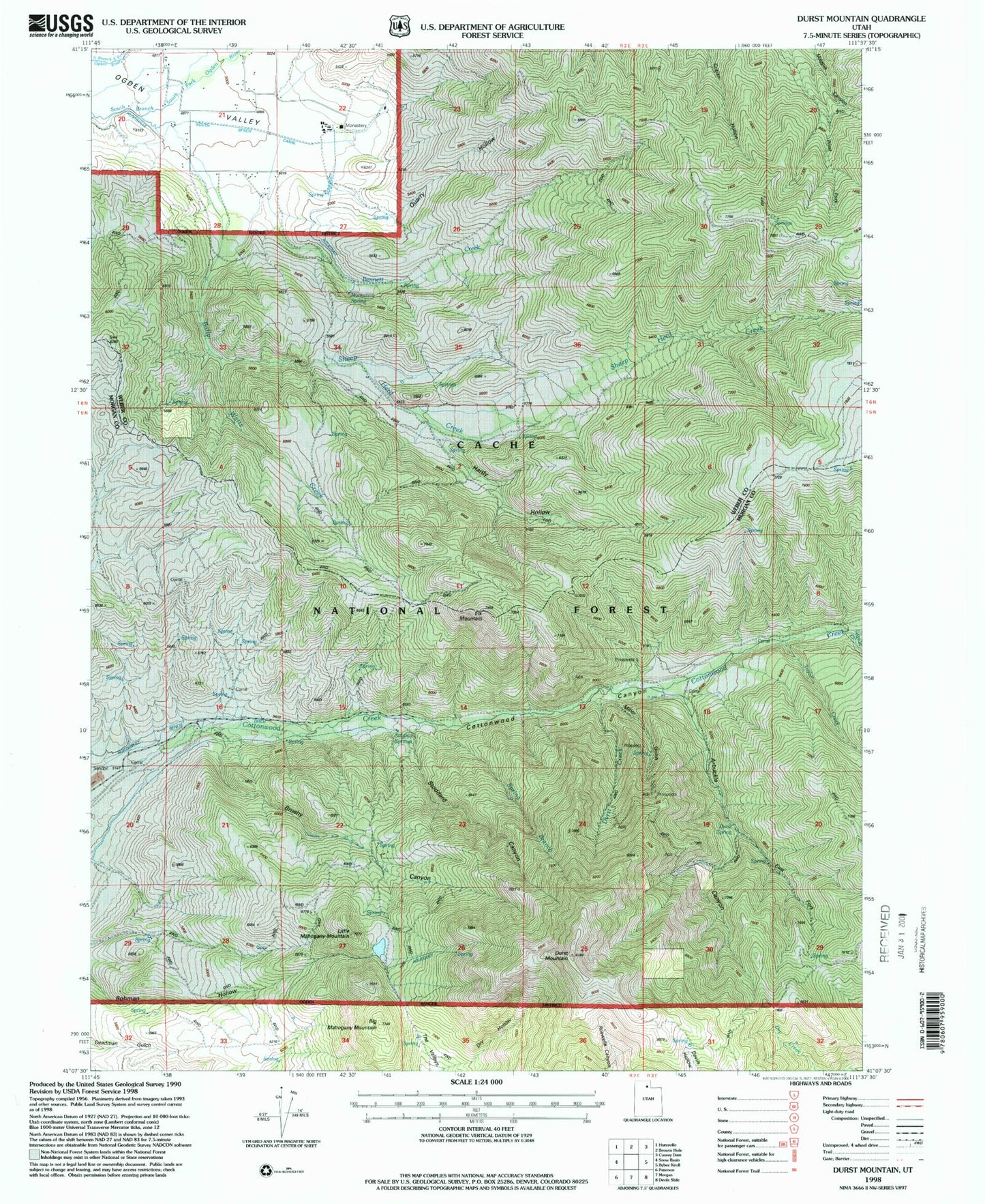 Classic USGS Durst Mountain Utah 7.5'x7.5' Topo Map Image