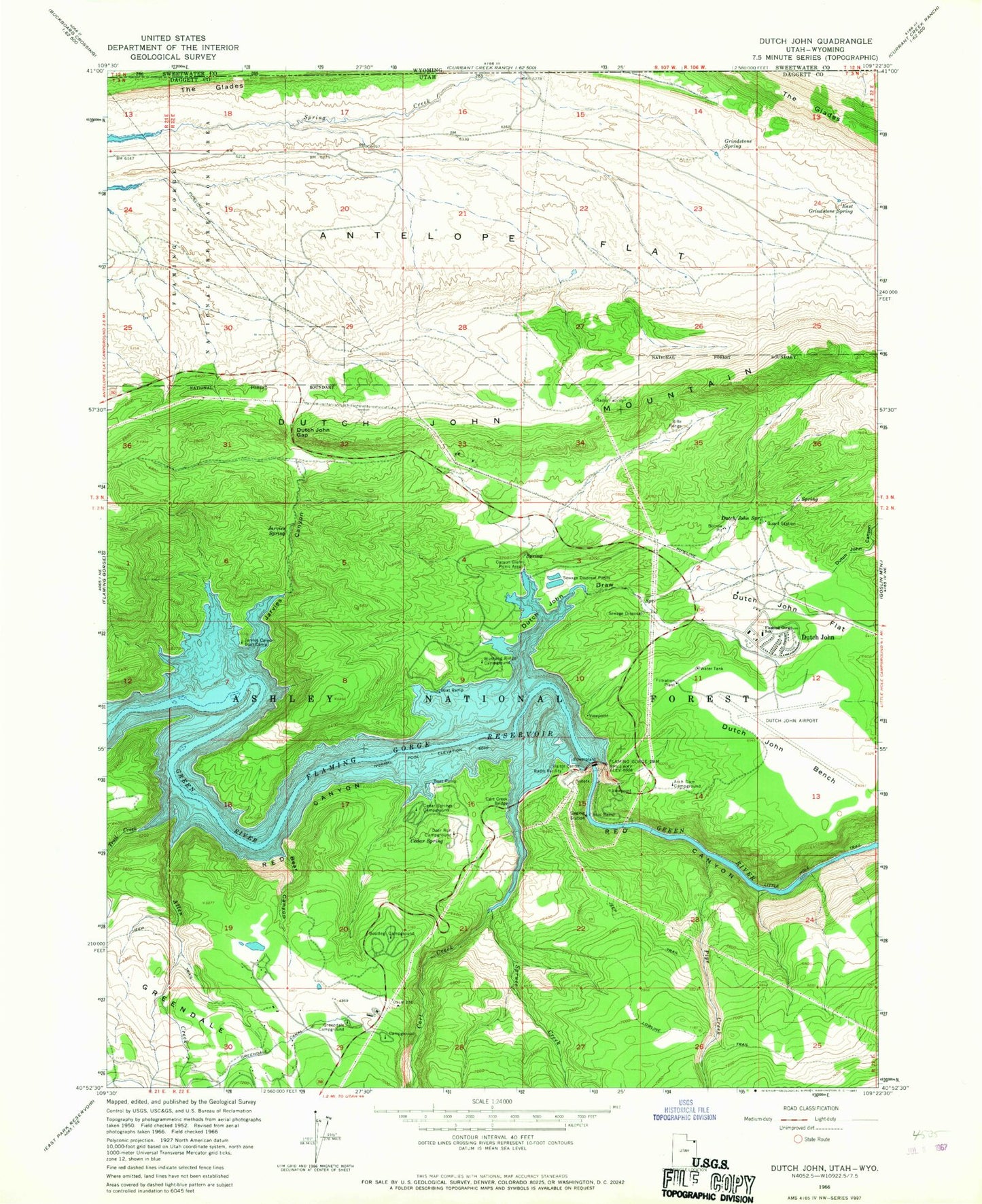 Classic USGS Dutch John Utah 7.5'x7.5' Topo Map Image