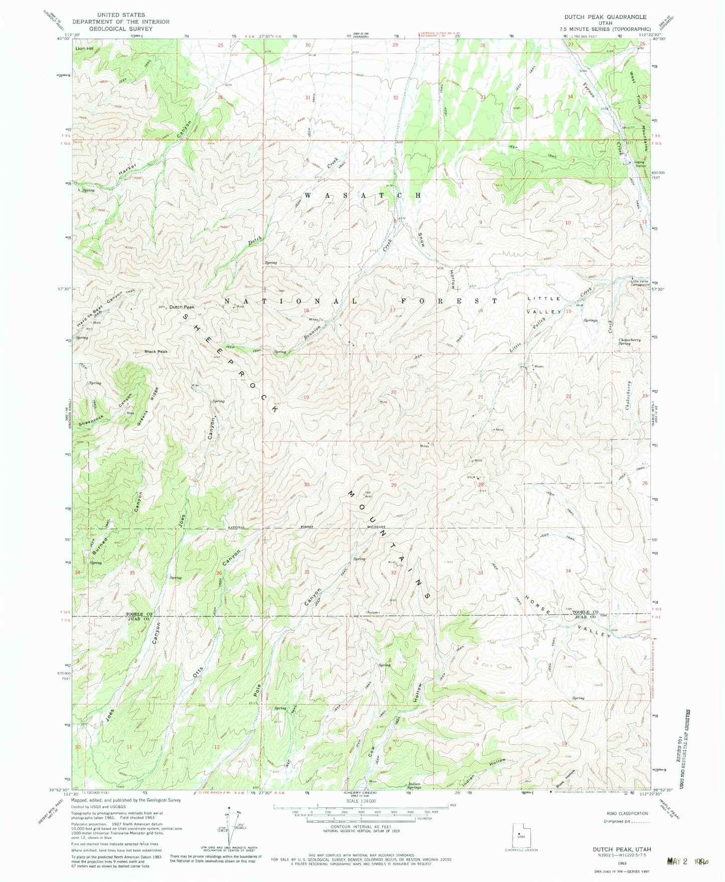 Classic USGS Dutch Peak Utah 7.5'x7.5' Topo Map Image
