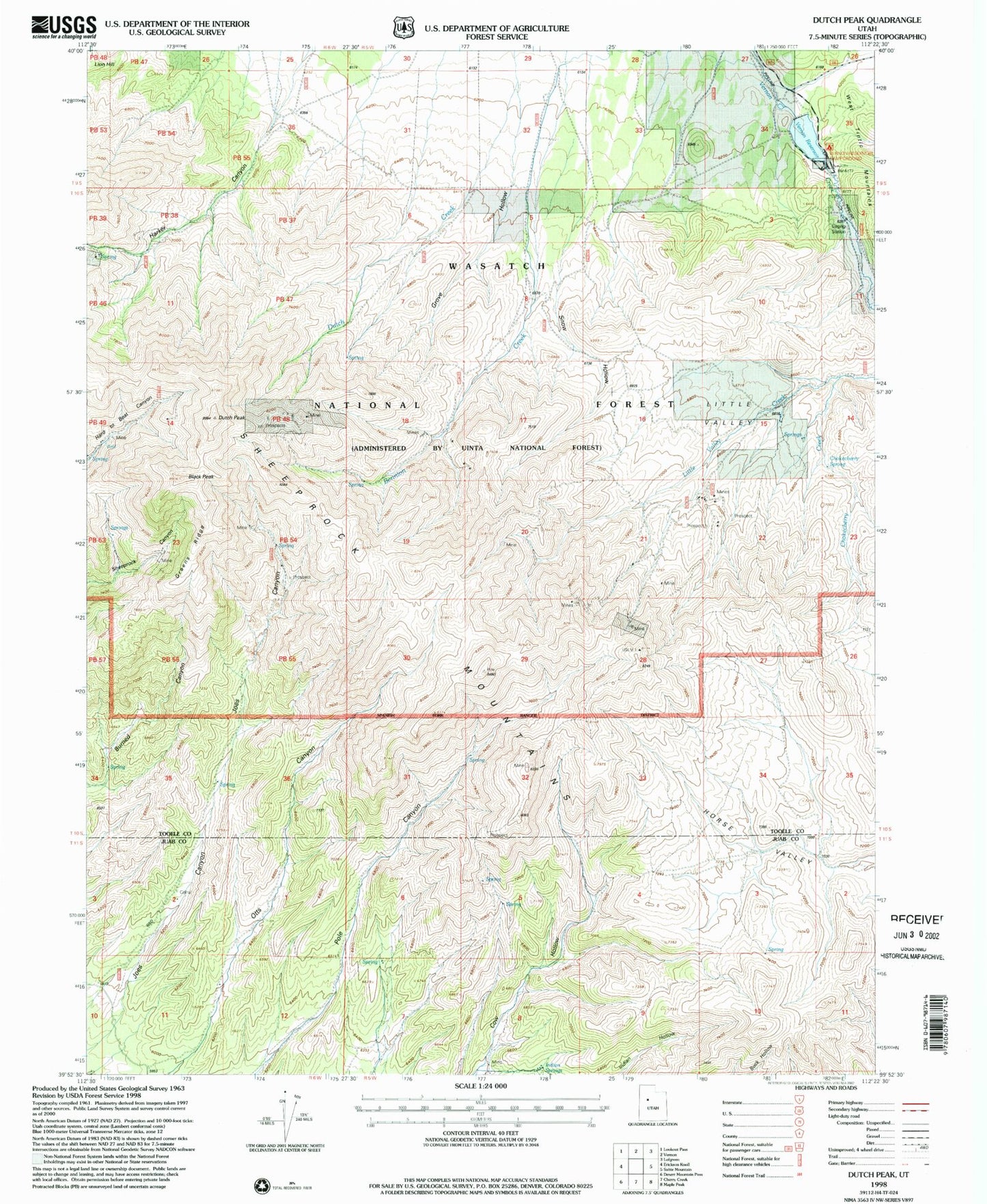 Classic USGS Dutch Peak Utah 7.5'x7.5' Topo Map Image