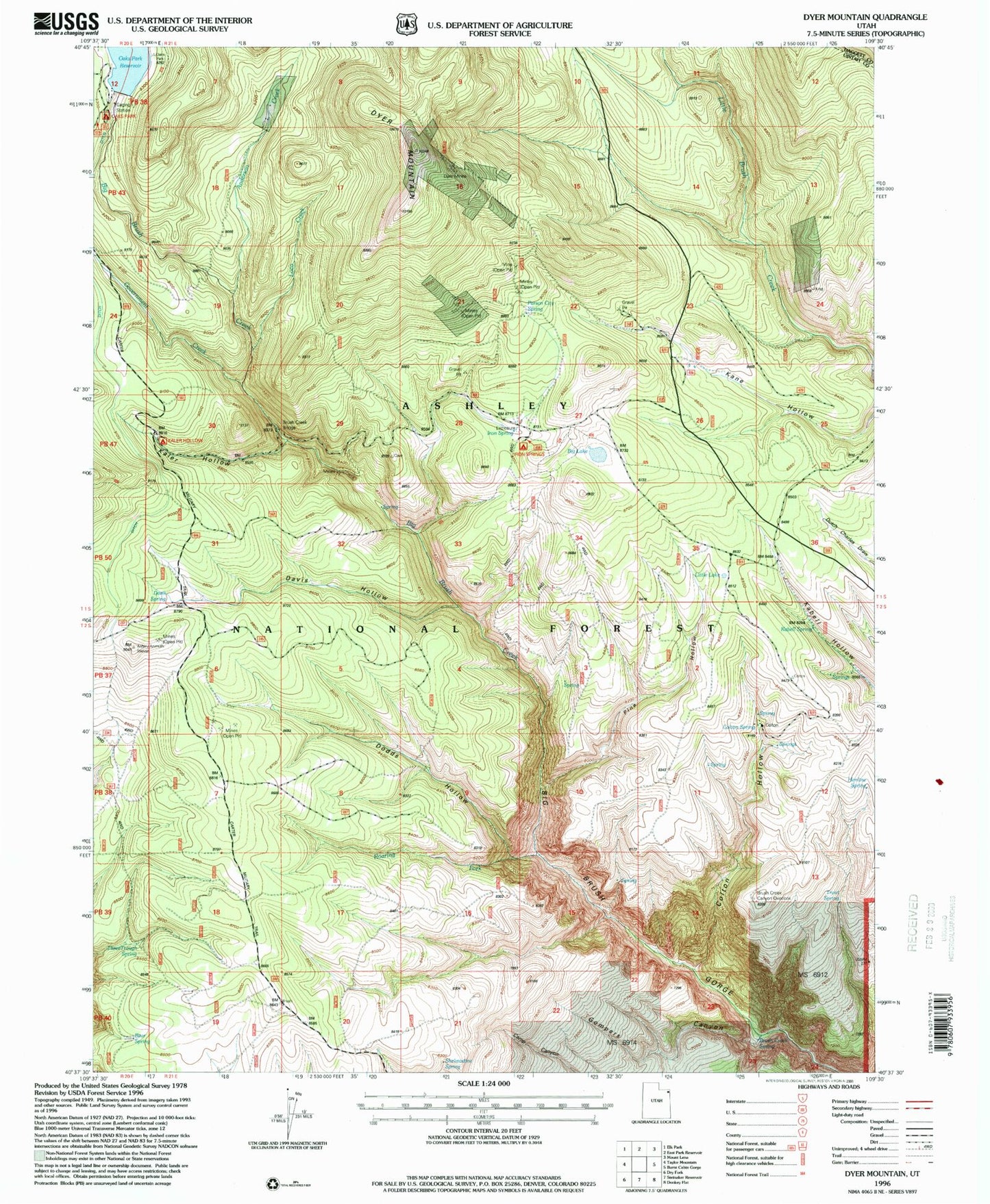 Classic USGS Dyer Mountain Utah 7.5'x7.5' Topo Map Image