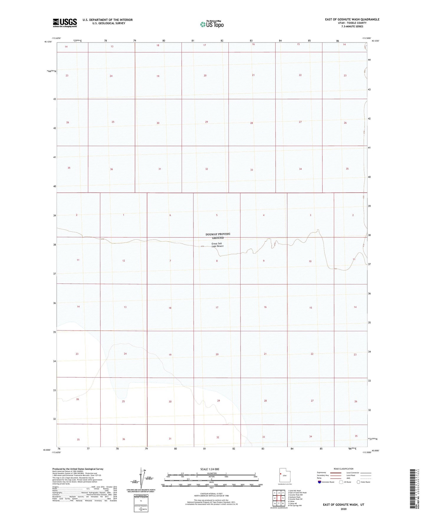 East of Goshute Wash Utah US Topo Map Image