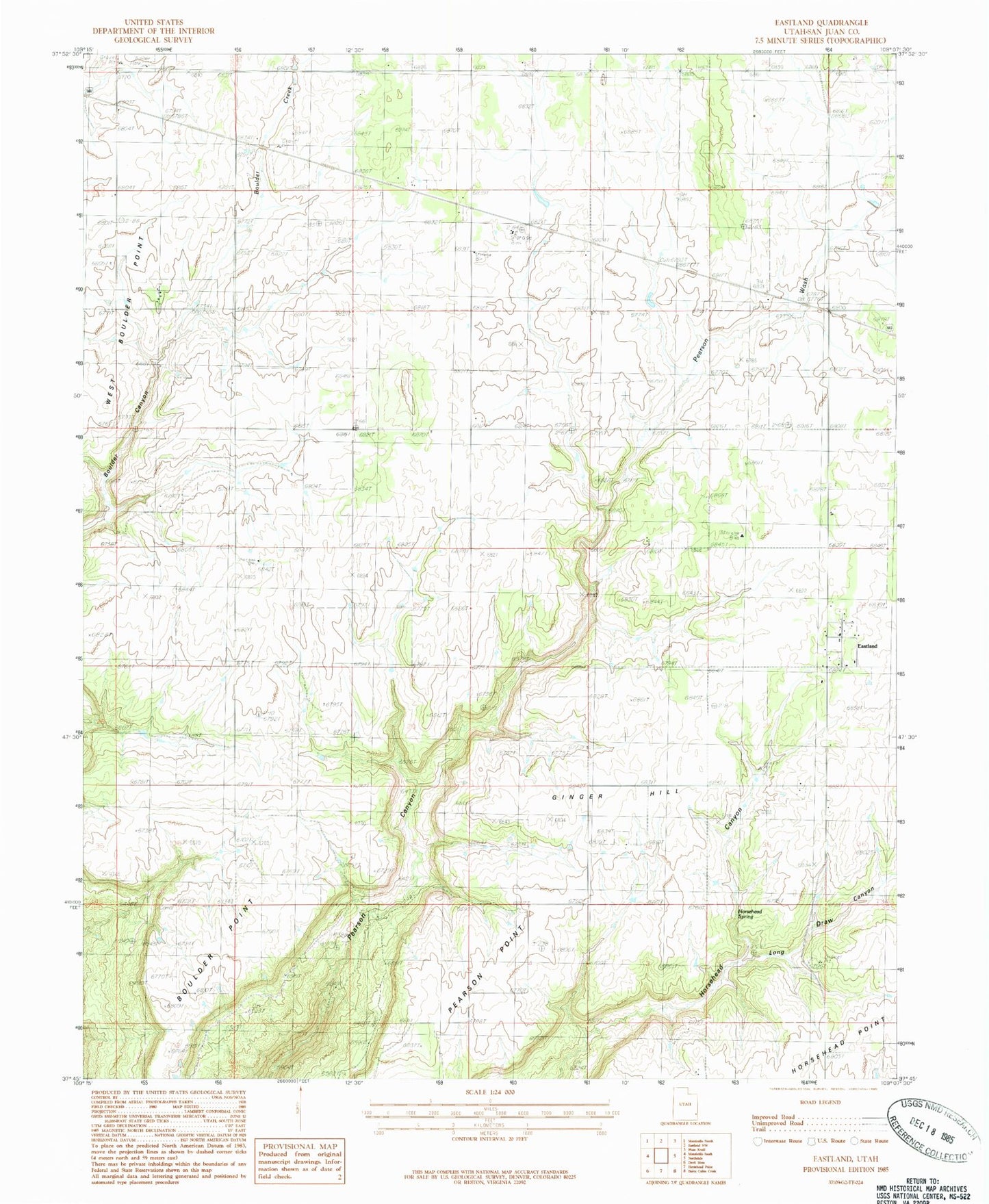 Classic USGS Eastland Utah 7.5'x7.5' Topo Map Image