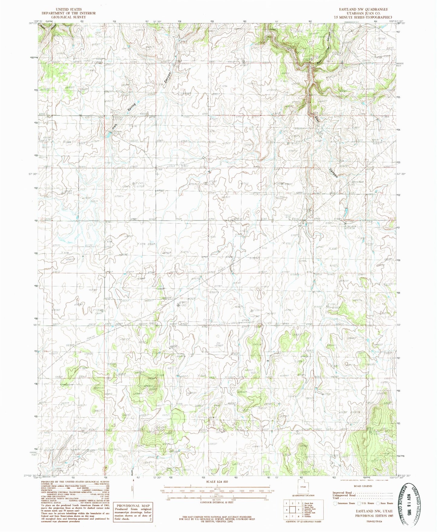Classic USGS Eastland NW Utah 7.5'x7.5' Topo Map Image
