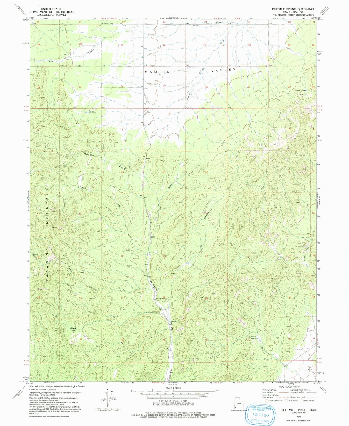 Classic USGS Eightmile Spring Utah 7.5'x7.5' Topo Map Image