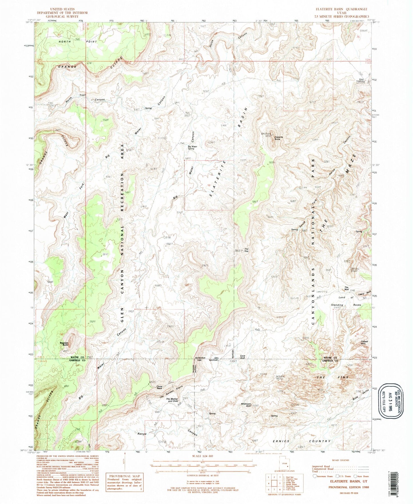 Classic USGS Elaterite Basin Utah 7.5'x7.5' Topo Map Image