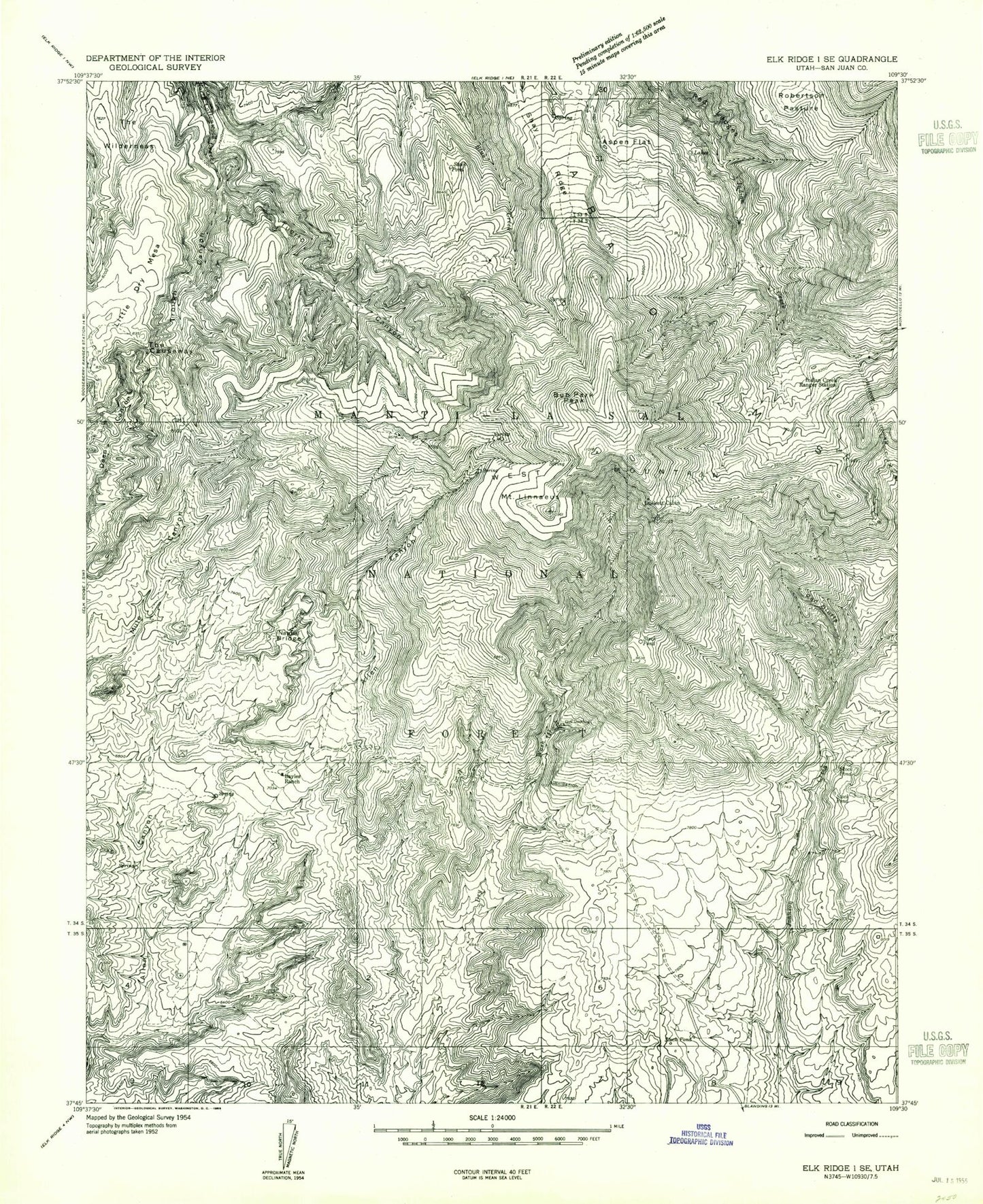 Classic USGS Mount Linnaeus Utah 7.5'x7.5' Topo Map Image