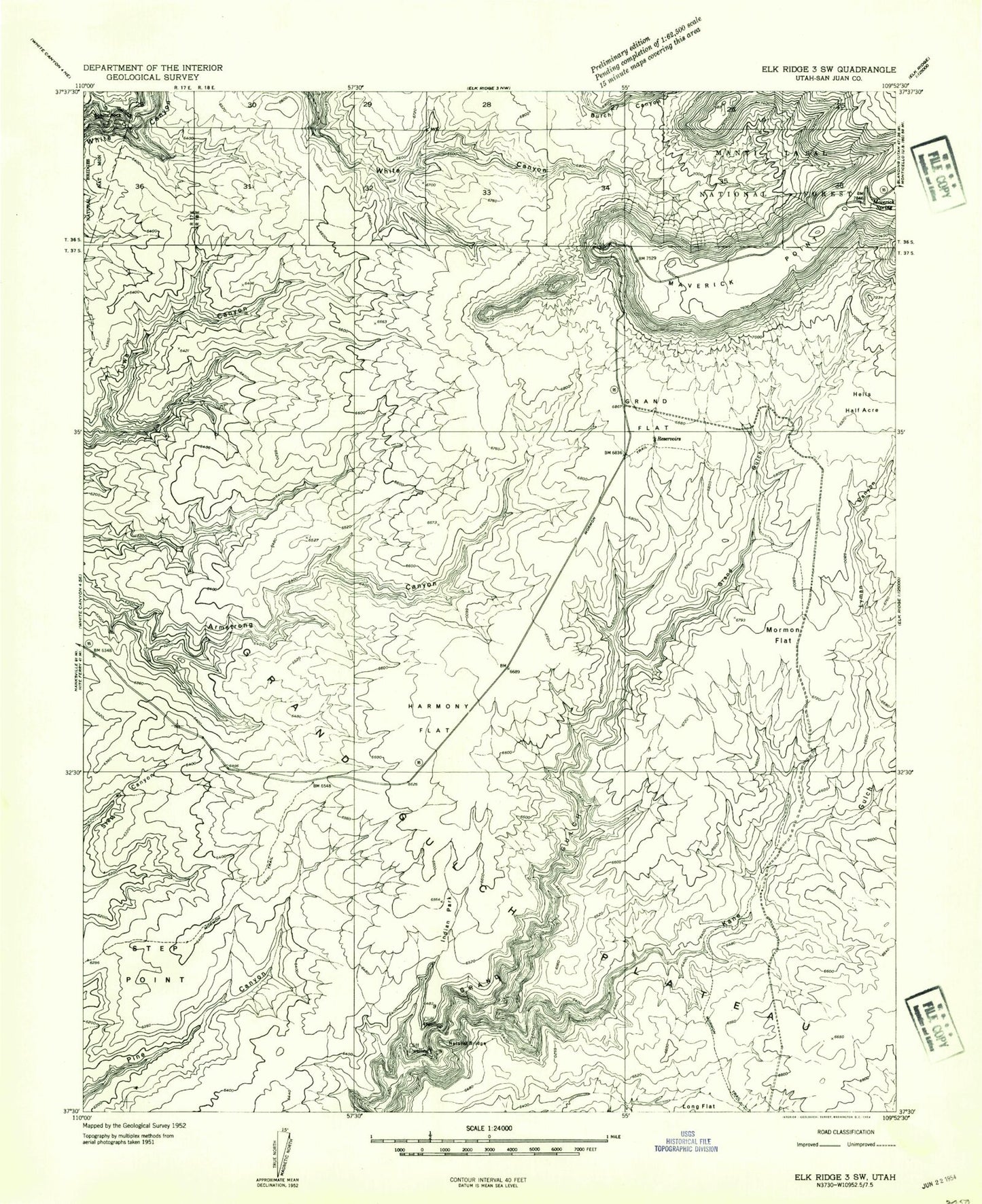 Classic USGS Kane Gulch Utah 7.5'x7.5' Topo Map Image