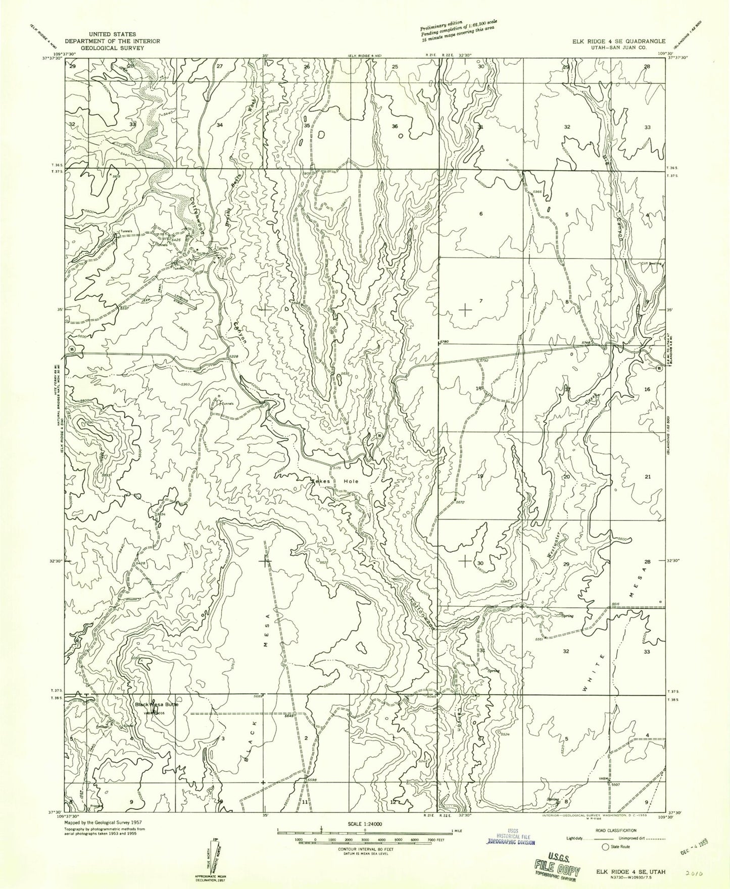 Classic USGS Black Mesa Butte Utah 7.5'x7.5' Topo Map Image
