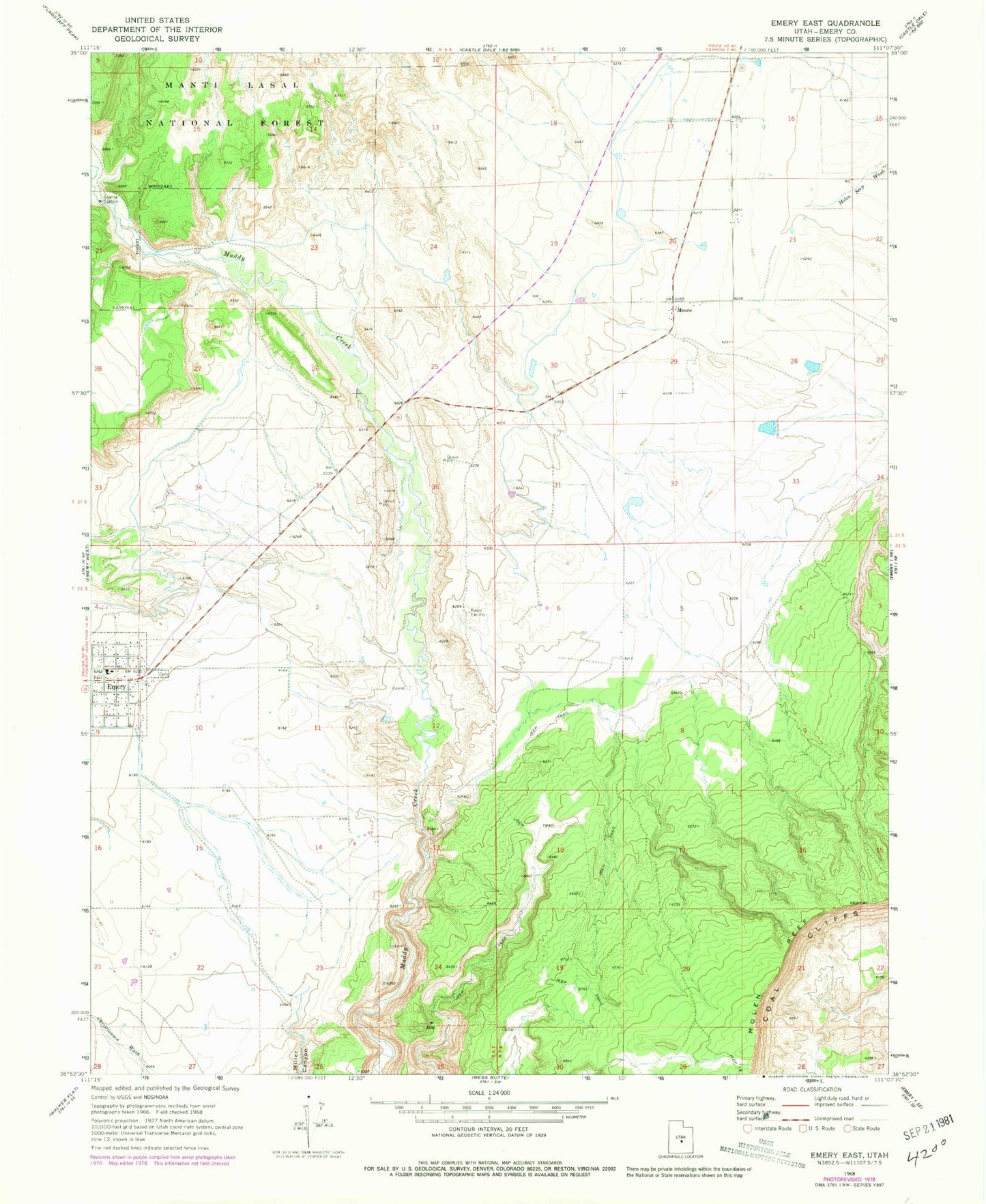 Classic USGS Emery East Utah 7.5'x7.5' Topo Map Image