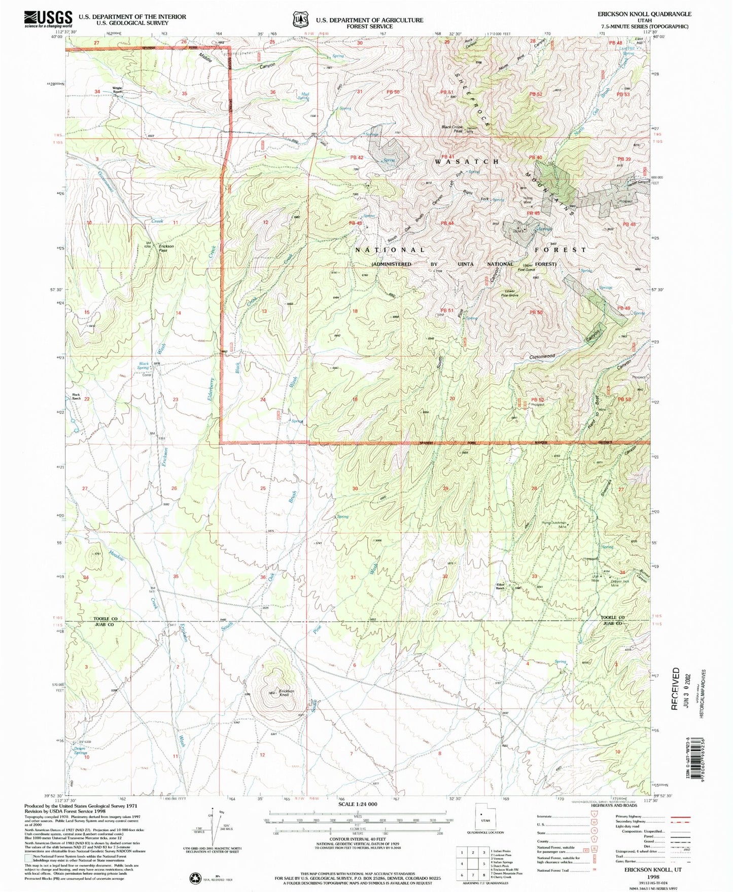 Classic USGS Erickson Knoll Utah 7.5'x7.5' Topo Map Image