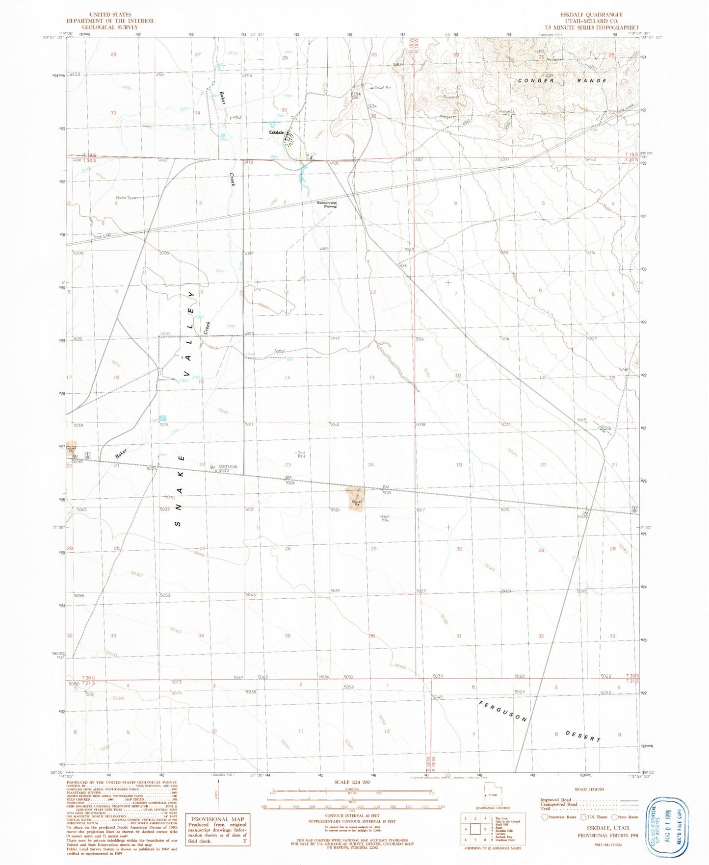 Classic USGS Eskdale Utah 7.5'x7.5' Topo Map Image