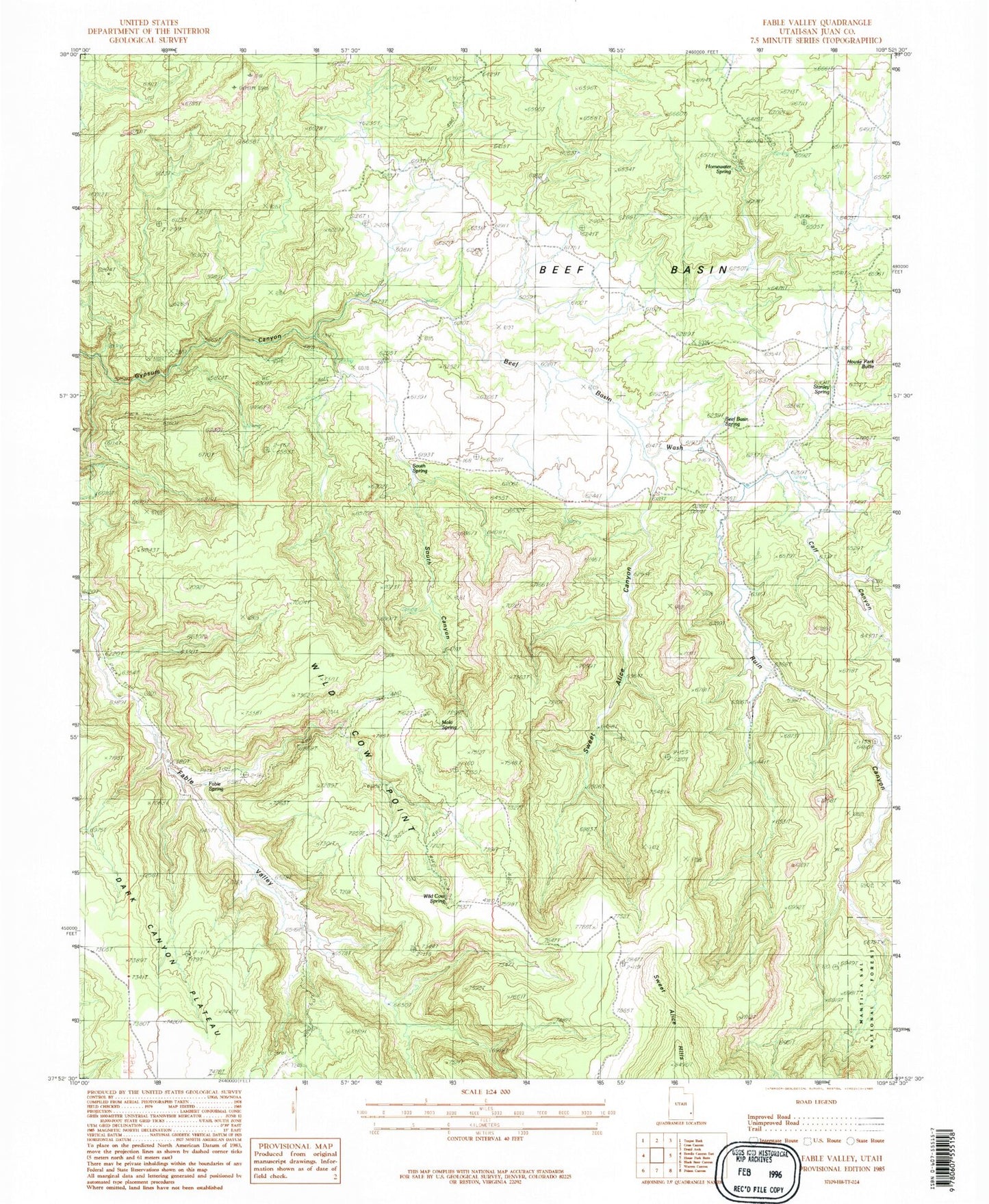 Classic USGS Fable Valley Utah 7.5'x7.5' Topo Map Image