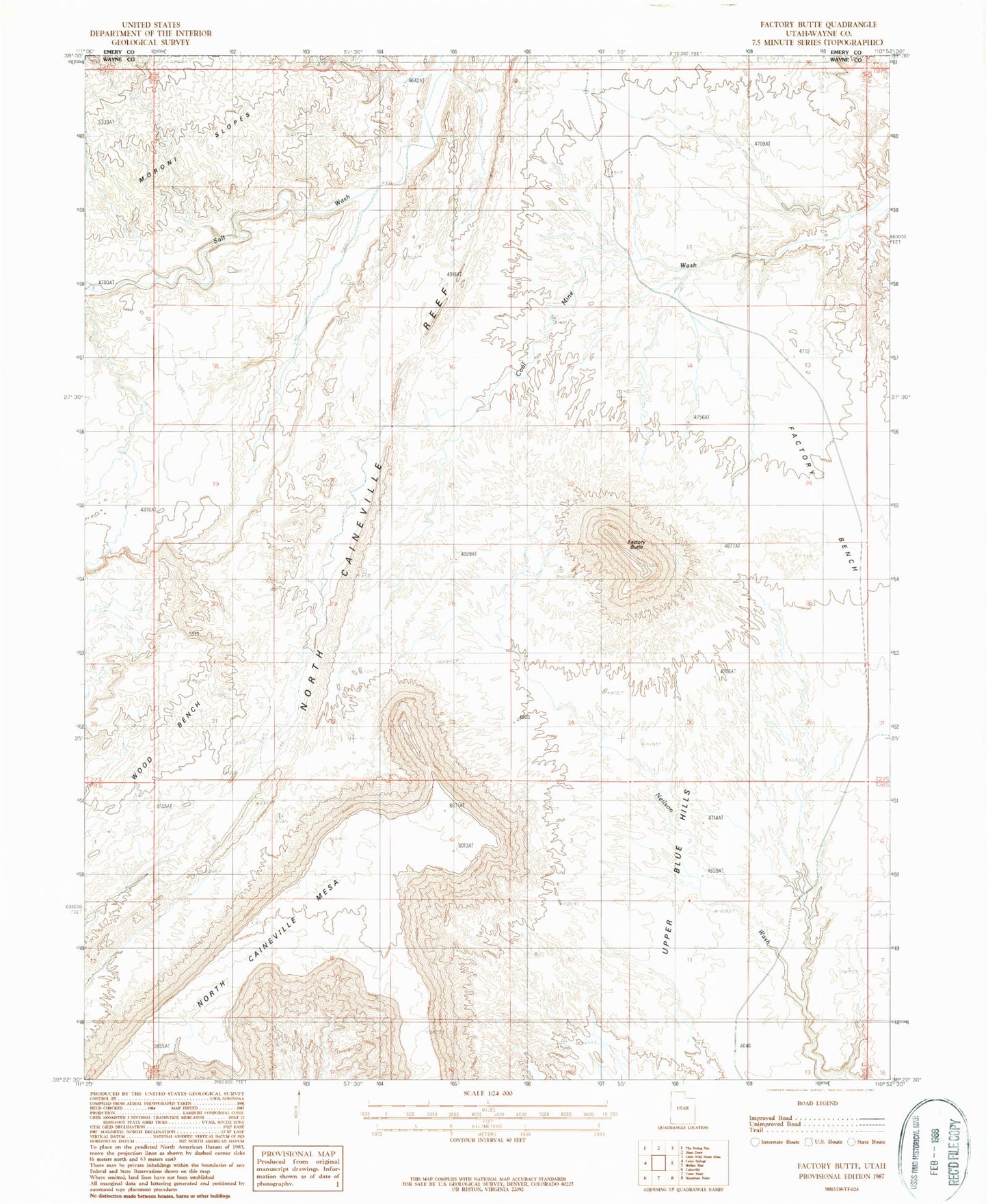 Classic USGS Factory Butte Utah 7.5'x7.5' Topo Map Image