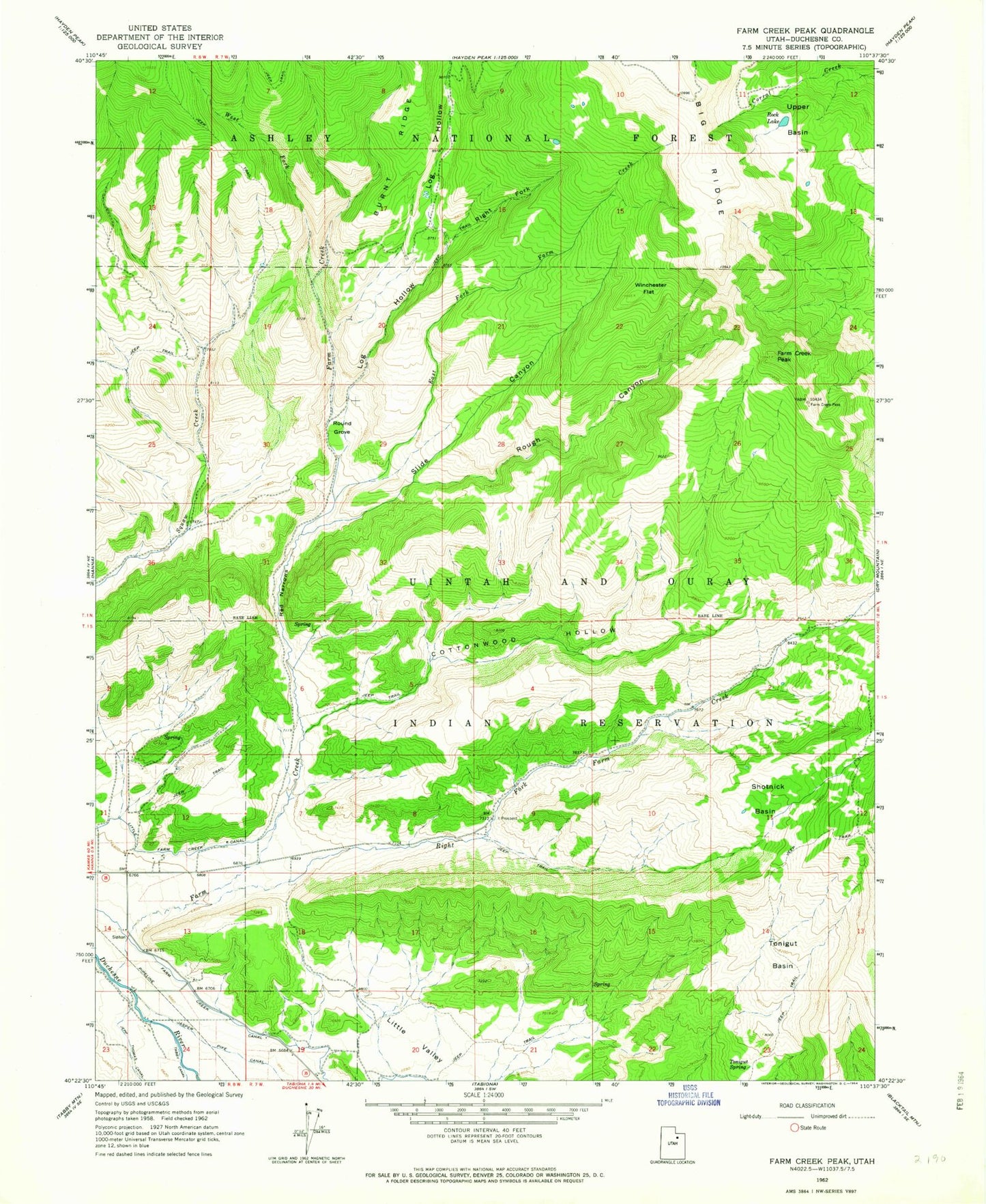 Classic USGS Farm Creek Peak Utah 7.5'x7.5' Topo Map Image