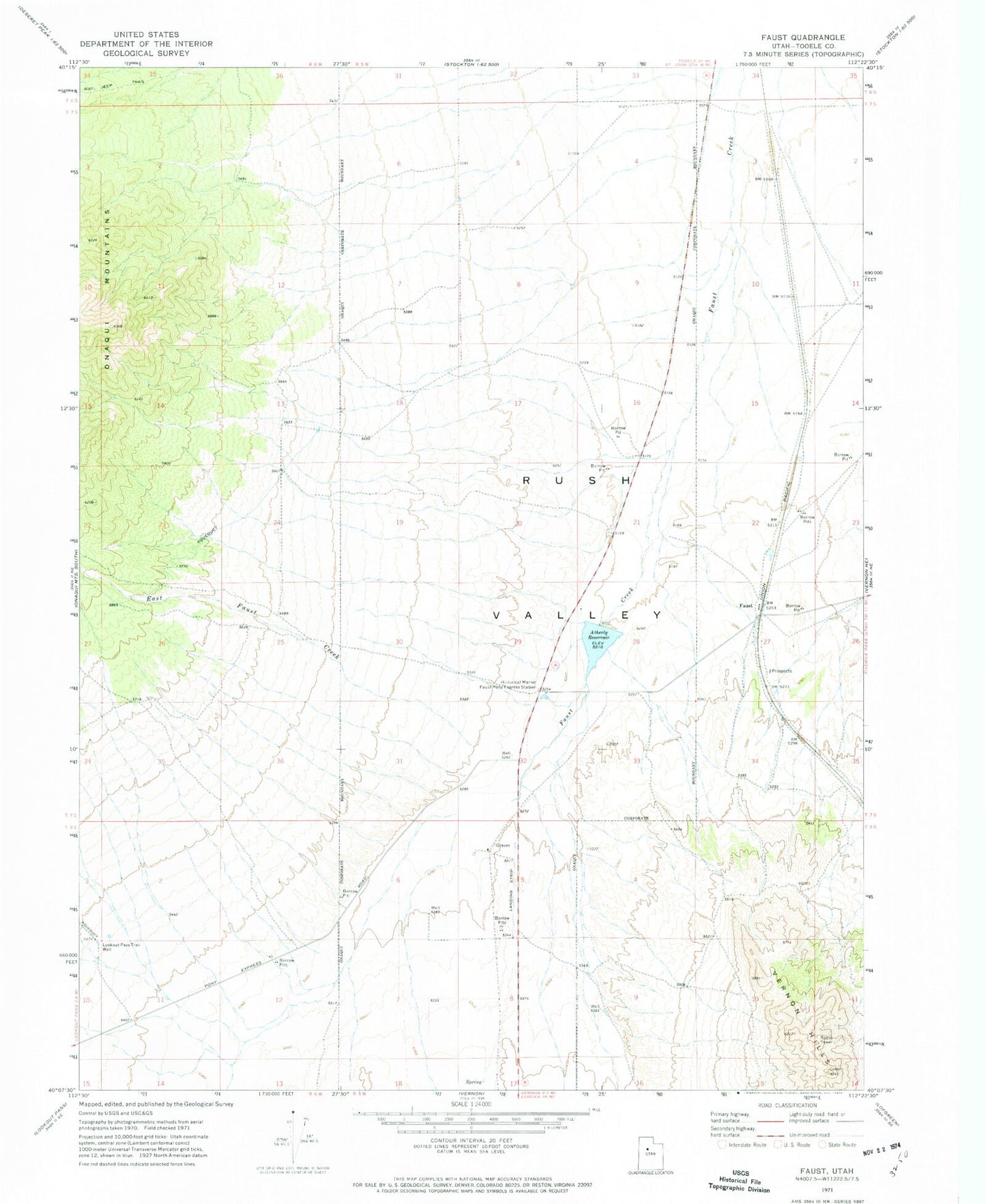 Classic USGS Faust Utah 7.5'x7.5' Topo Map Image