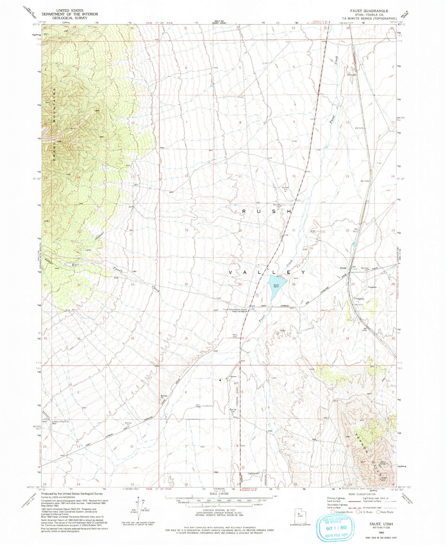 Classic USGS Faust Utah 7.5'x7.5' Topo Map Image