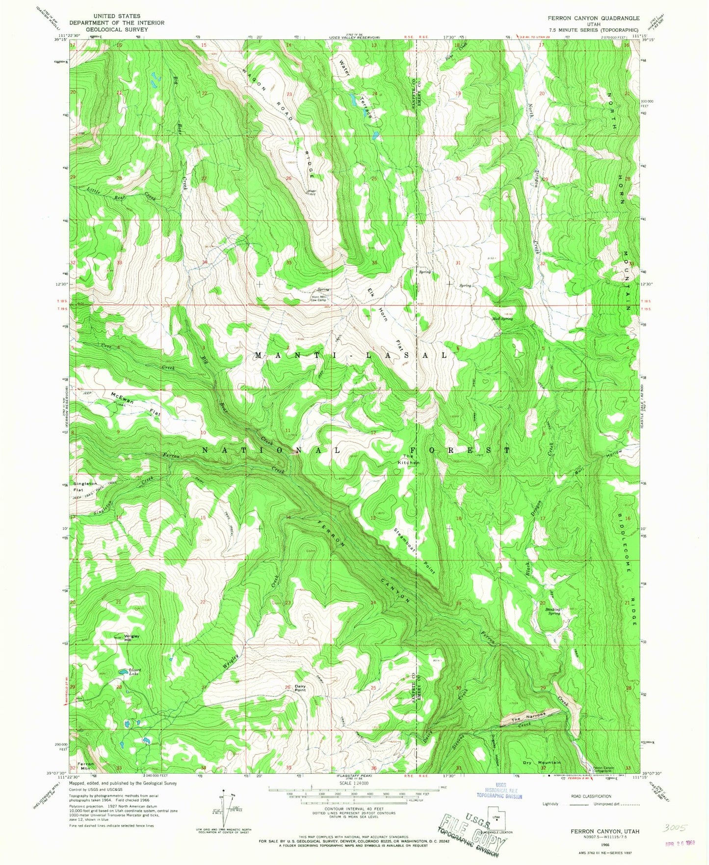 Classic USGS Ferron Canyon Utah 7.5'x7.5' Topo Map Image