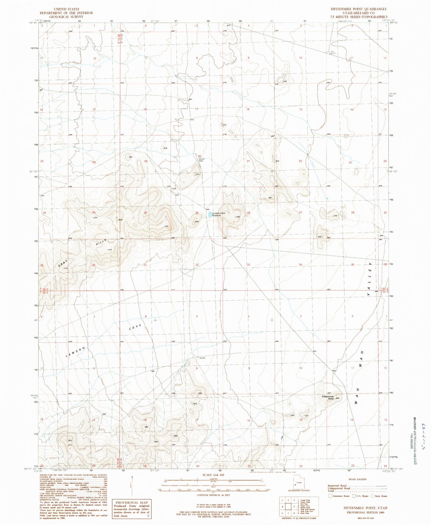 Classic USGS Fifteenmile Point Utah 7.5'x7.5' Topo Map Image