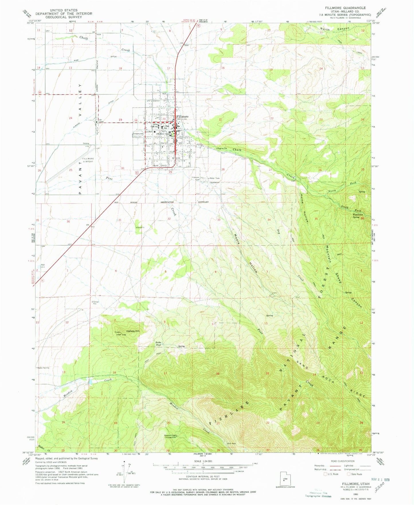 Classic USGS Fillmore Utah 7.5'x7.5' Topo Map Image