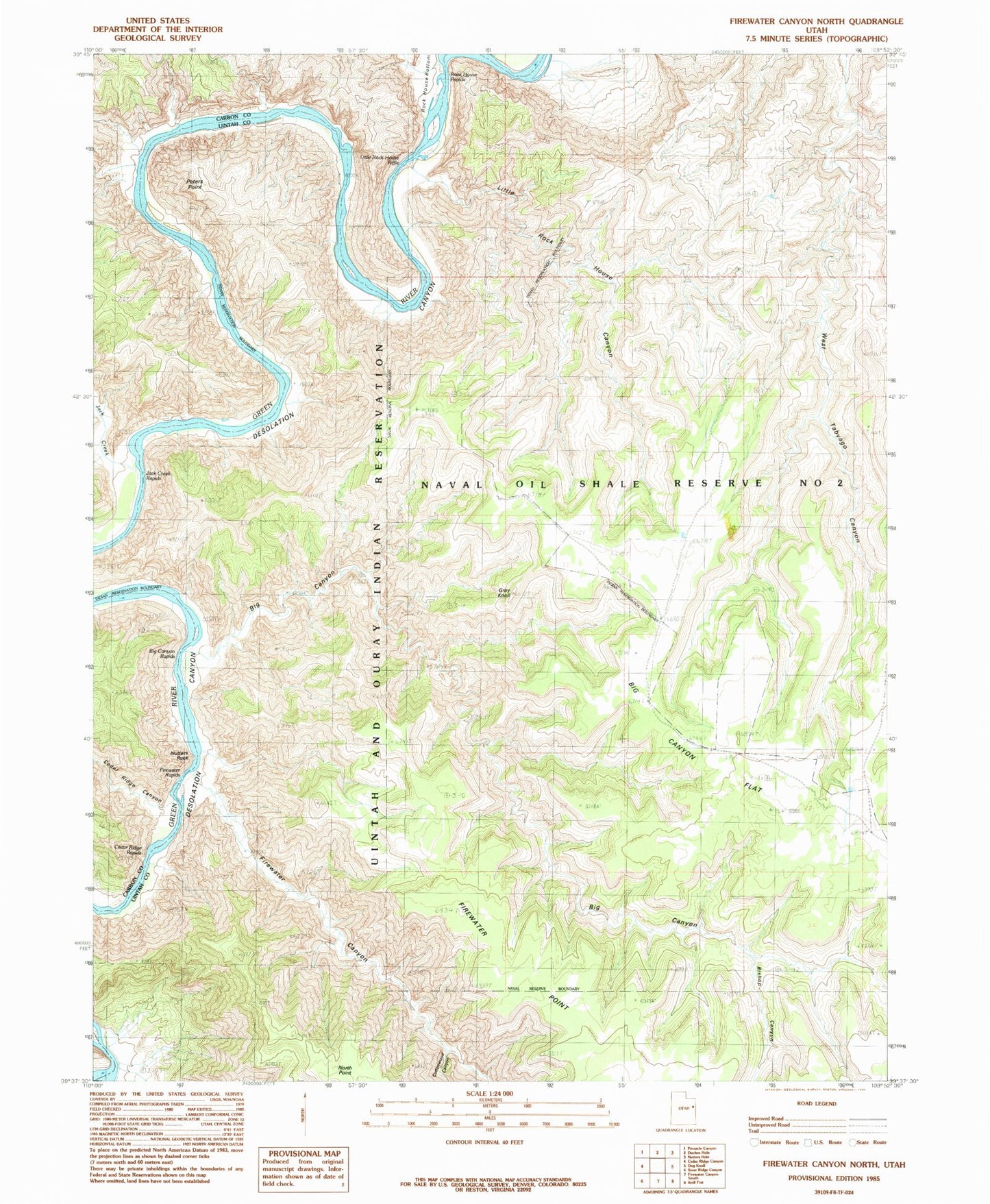 Classic USGS Firewater Canyon North Utah 7.5'x7.5' Topo Map Image