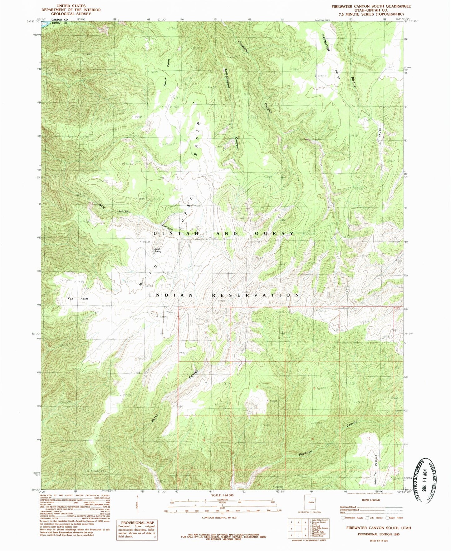Classic USGS Firewater Canyon South Utah 7.5'x7.5' Topo Map Image