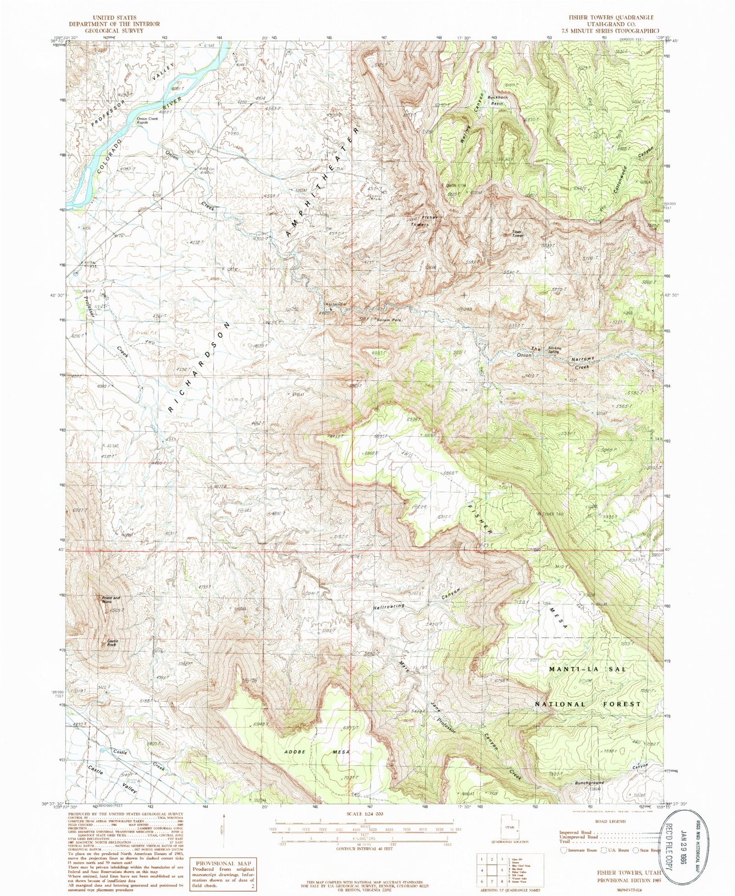 Classic USGS Fisher Towers Utah 7.5'x7.5' Topo Map Image