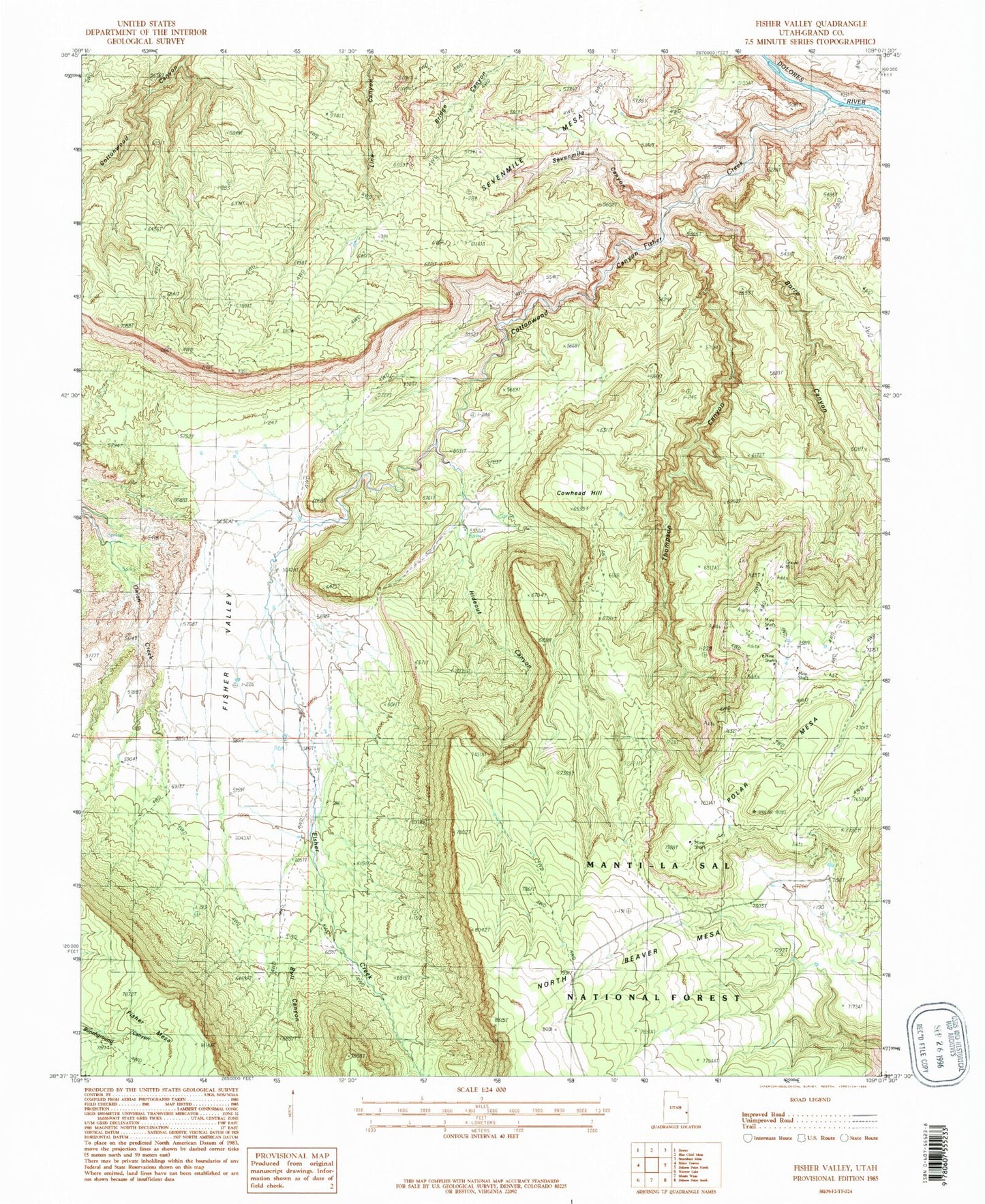 Classic USGS Fisher Valley Utah 7.5'x7.5' Topo Map Image