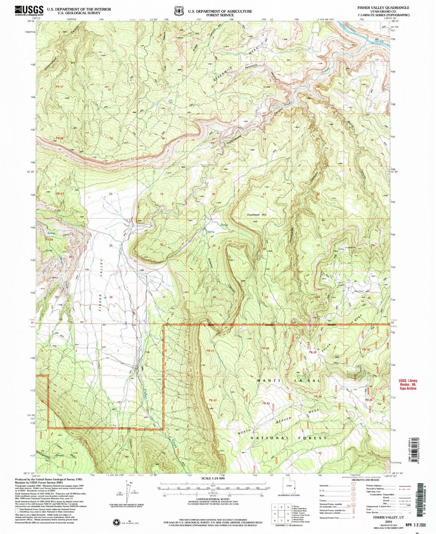 Classic USGS Fisher Valley Utah 7.5'x7.5' Topo Map Image