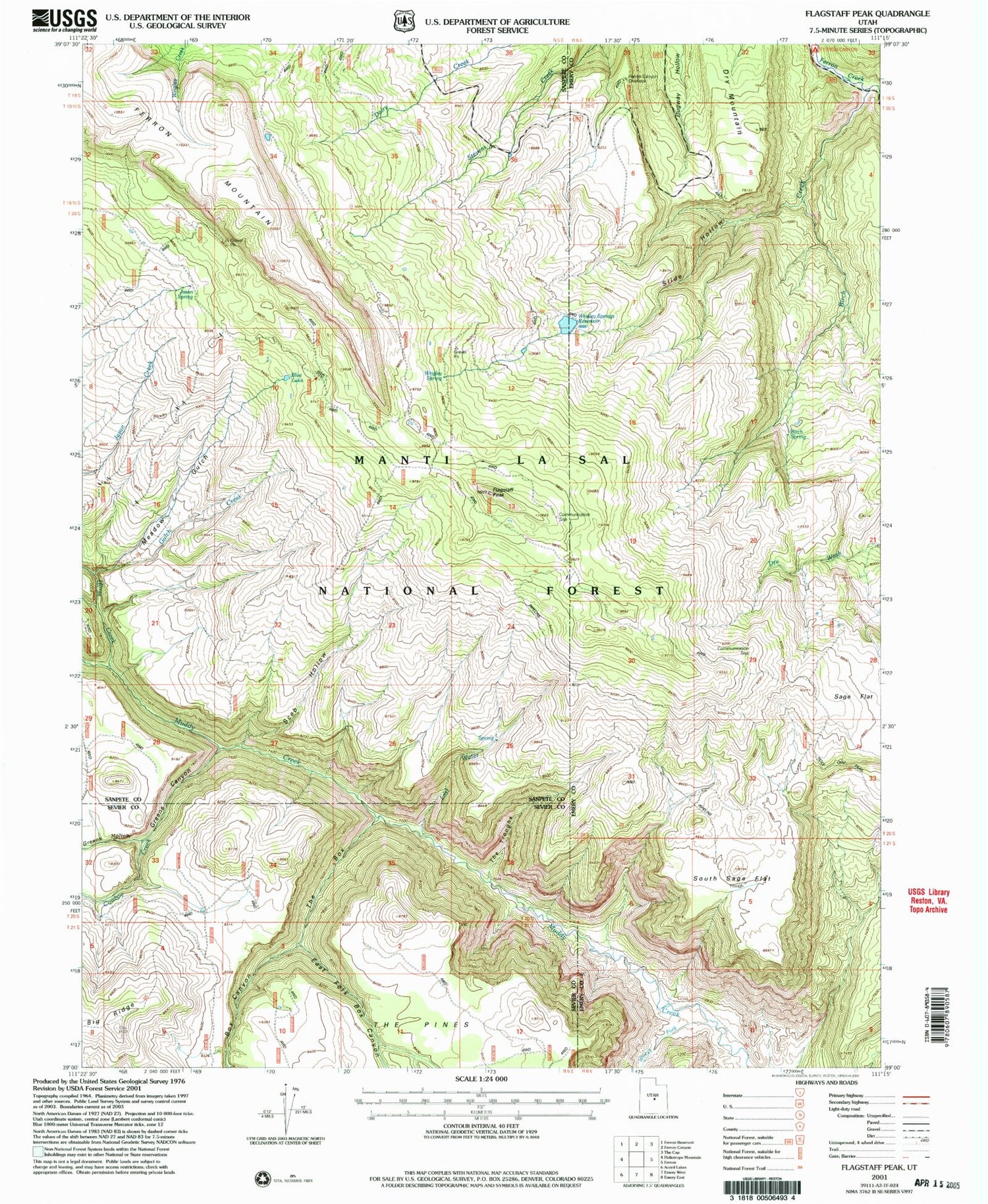 Classic USGS Flagstaff Peak Utah 7.5'x7.5' Topo Map Image