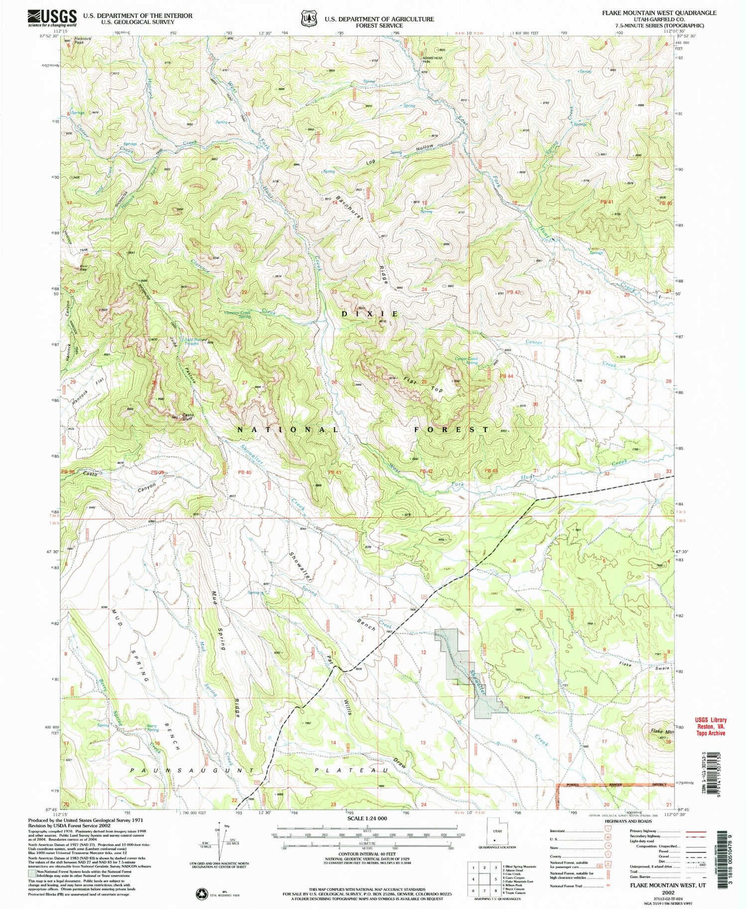 Classic USGS Flake Mountain West Utah 7.5'x7.5' Topo Map Image