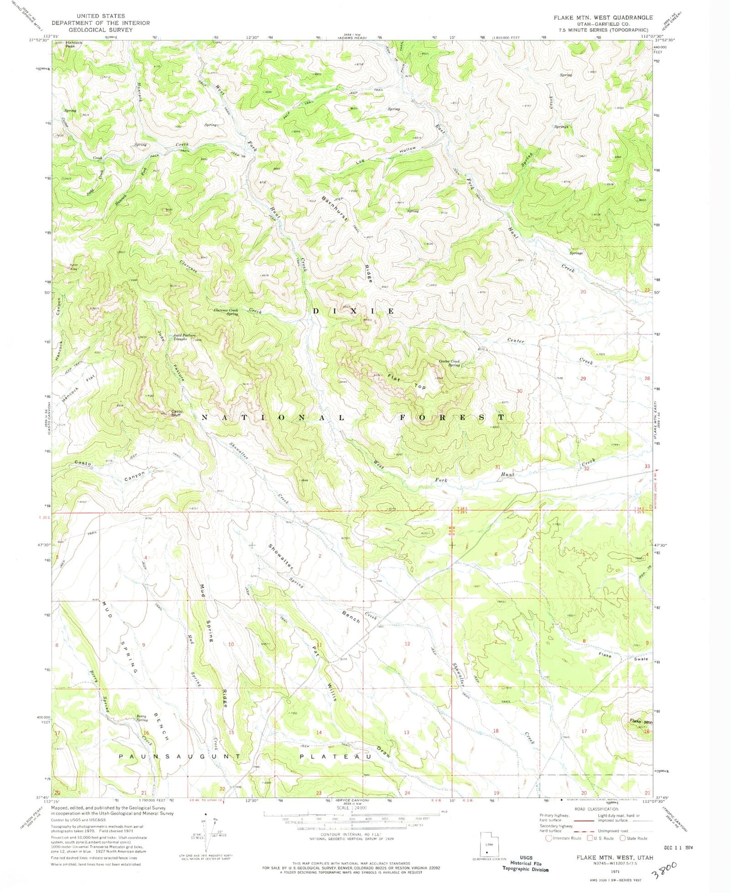 Classic USGS Flake Mountain West Utah 7.5'x7.5' Topo Map Image
