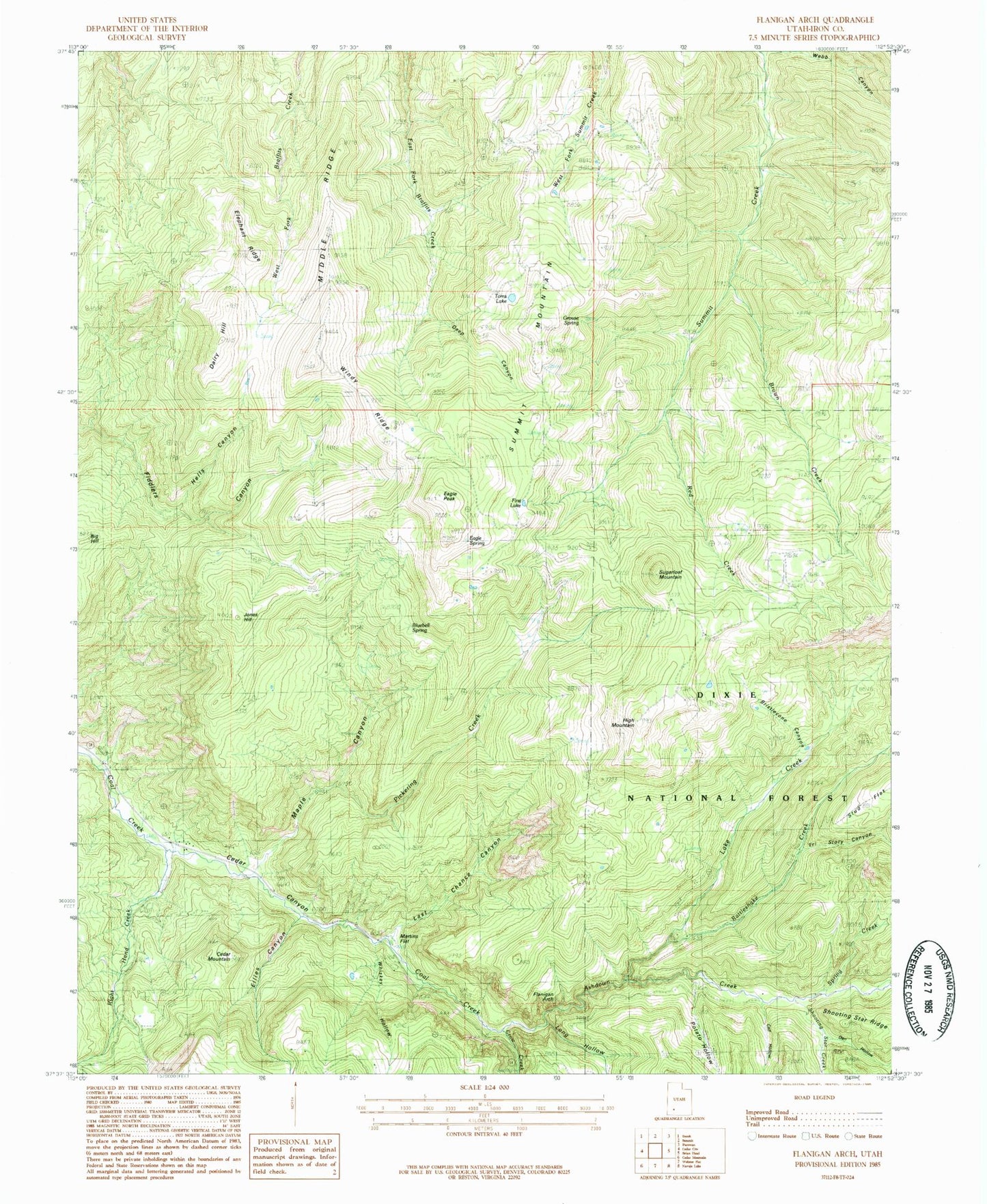 Classic USGS Flanigan Arch Utah 7.5'x7.5' Topo Map Image