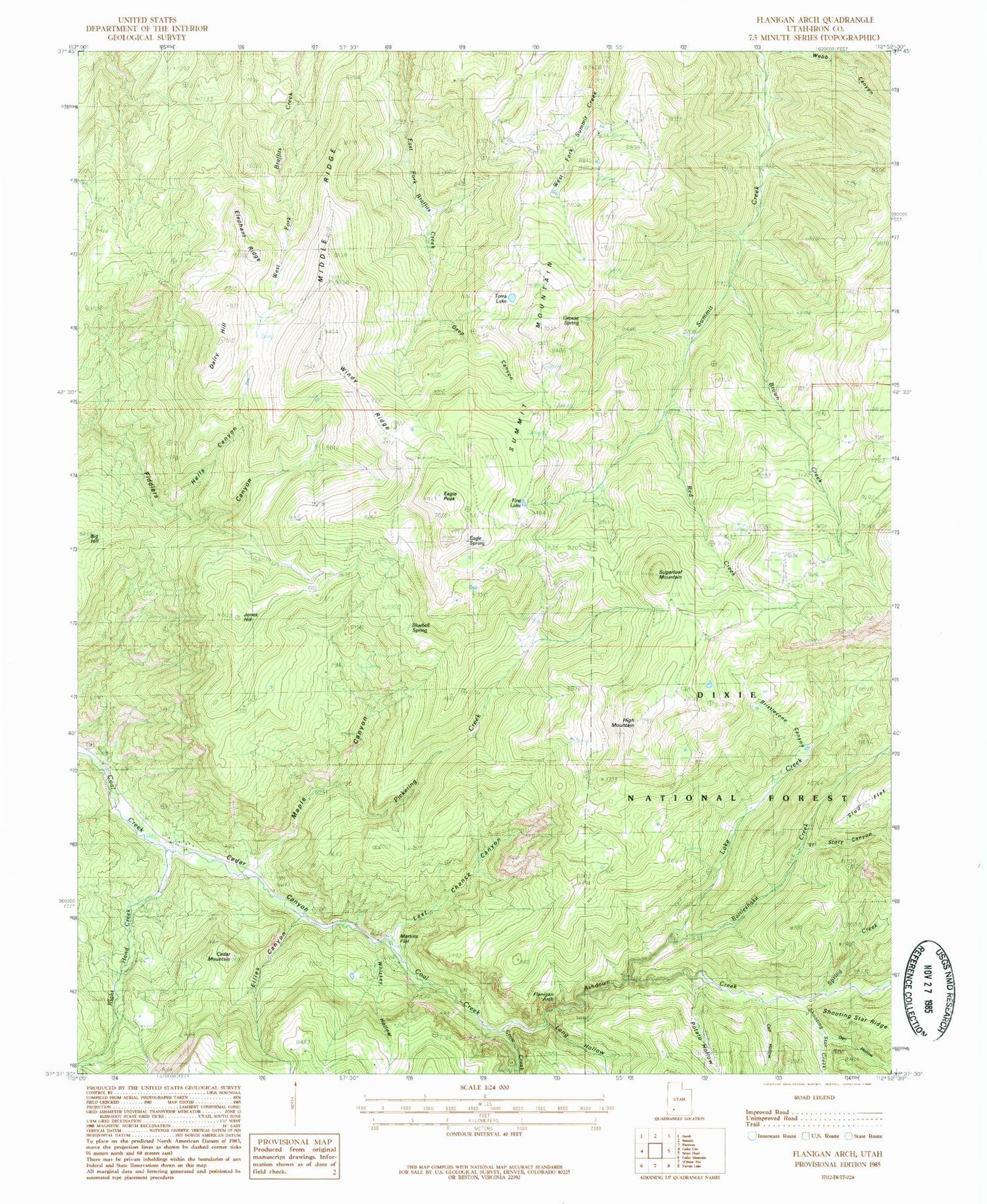 Classic USGS Flanigan Arch Utah 7.5'x7.5' Topo Map Image