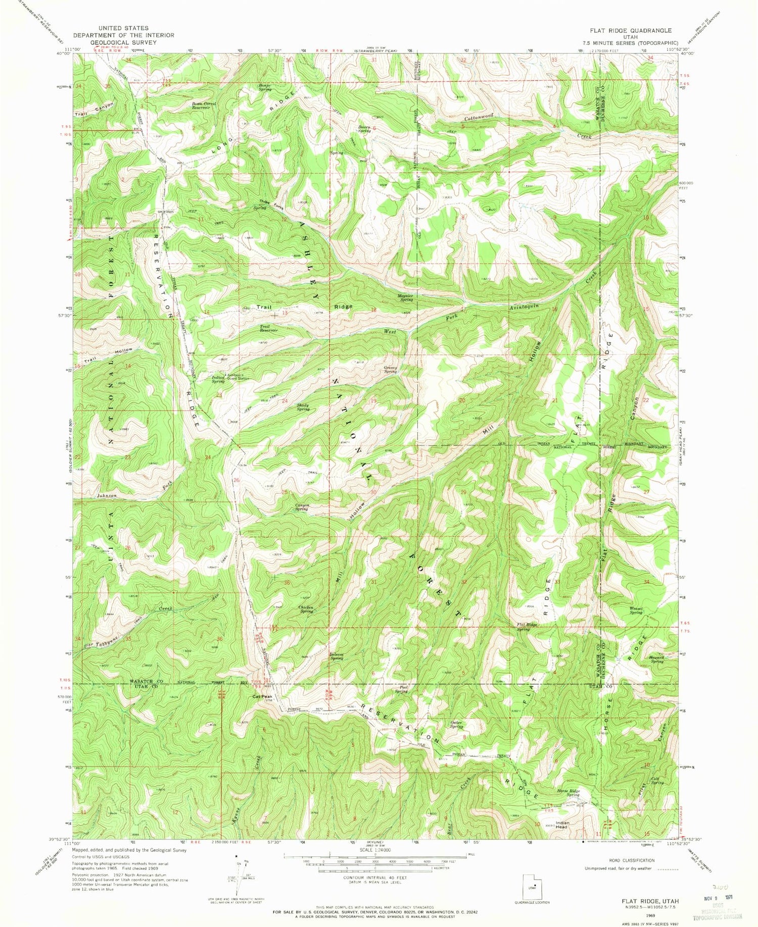 Classic USGS Flat Ridge Utah 7.5'x7.5' Topo Map Image
