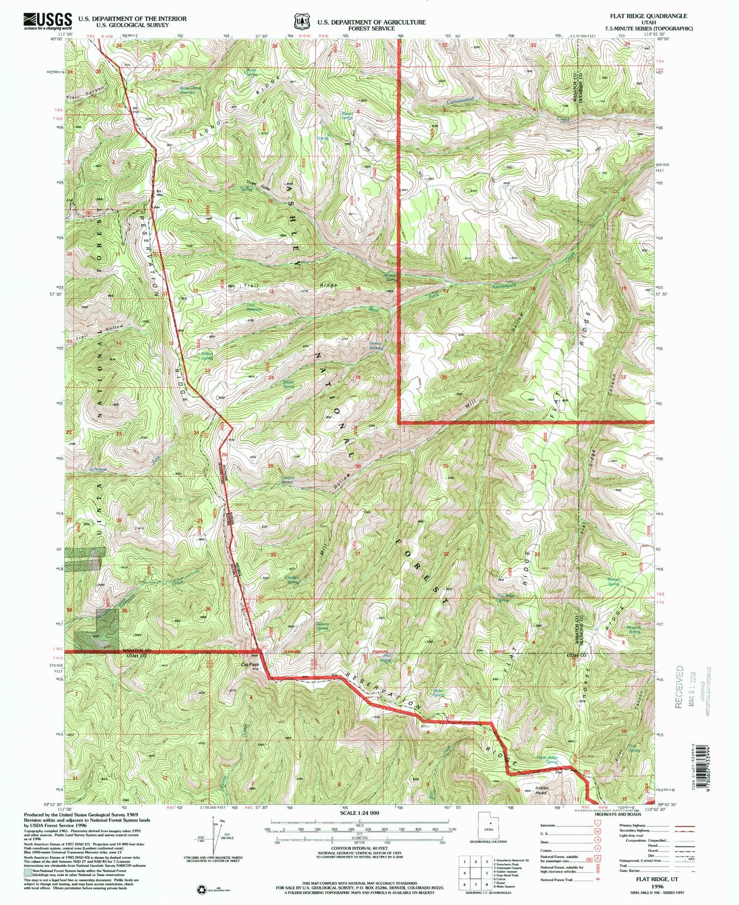 Classic USGS Flat Ridge Utah 7.5'x7.5' Topo Map Image