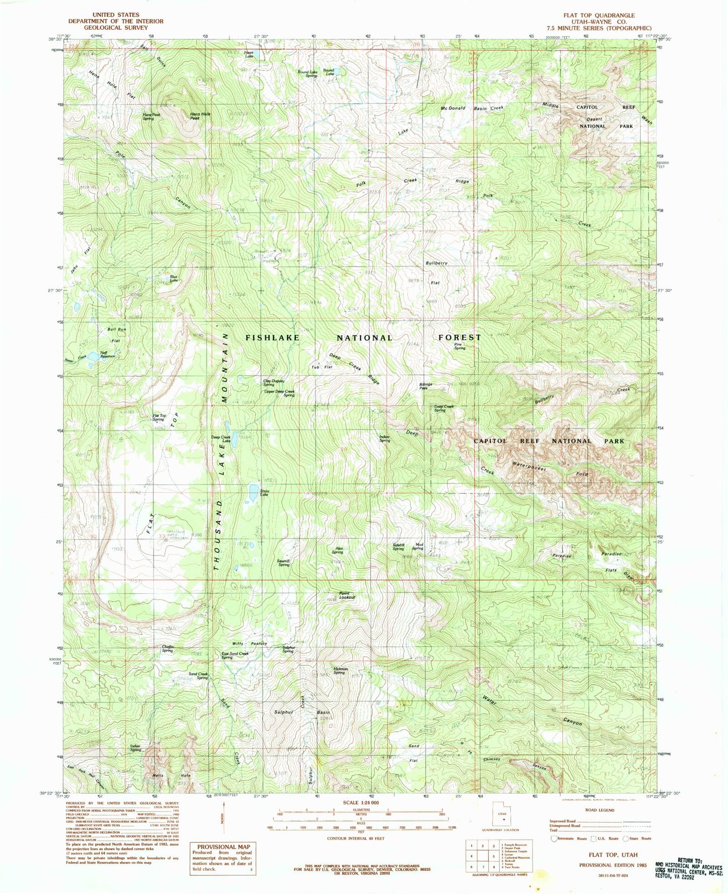 Classic USGS Flat Top Utah 7.5'x7.5' Topo Map Image