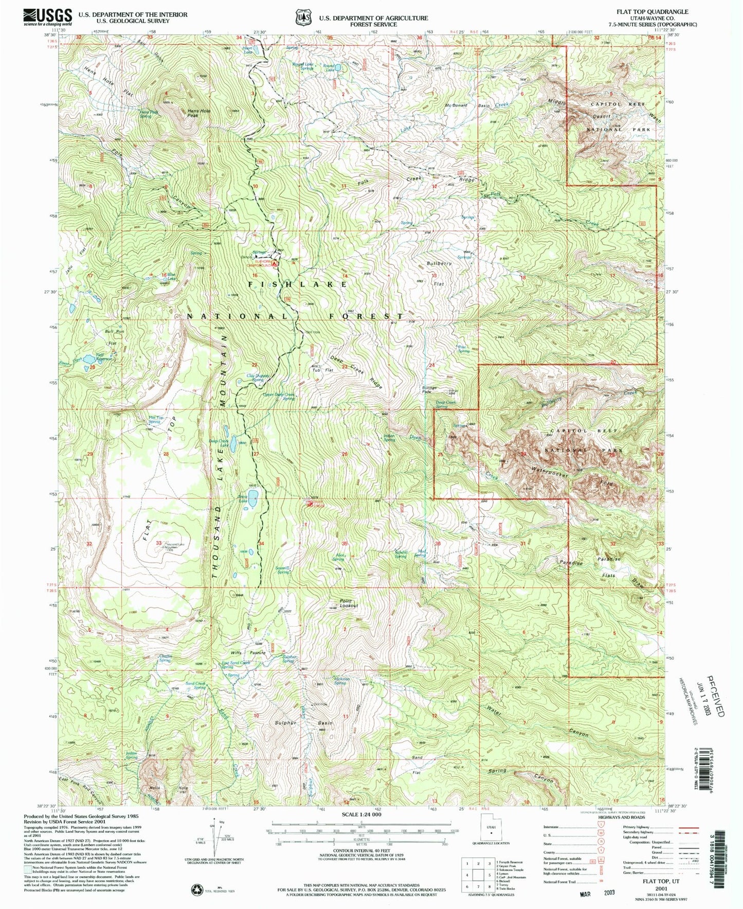 Classic USGS Flat Top Utah 7.5'x7.5' Topo Map Image