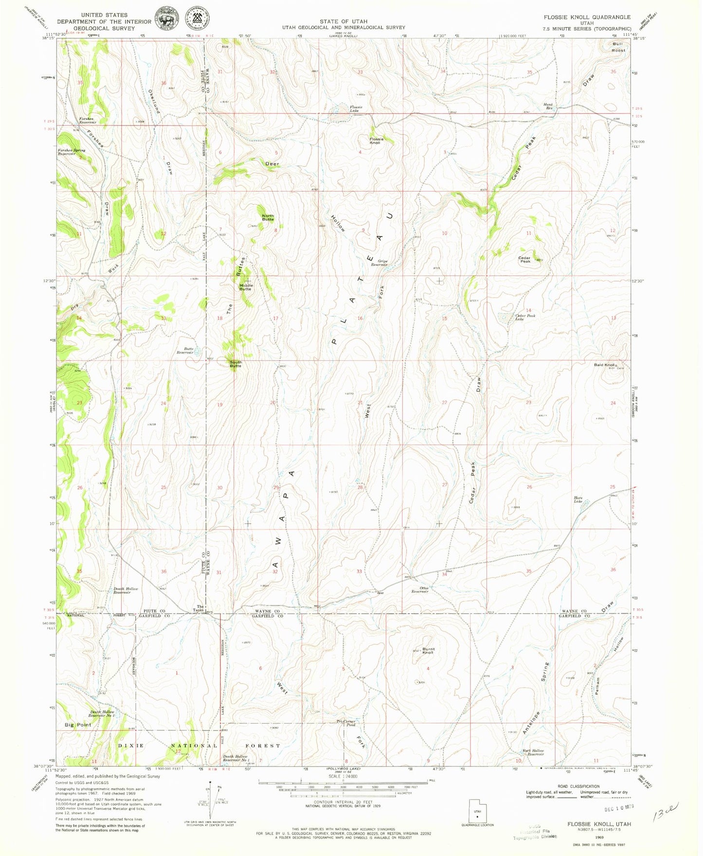 Classic USGS Flossie Knoll Utah 7.5'x7.5' Topo Map Image