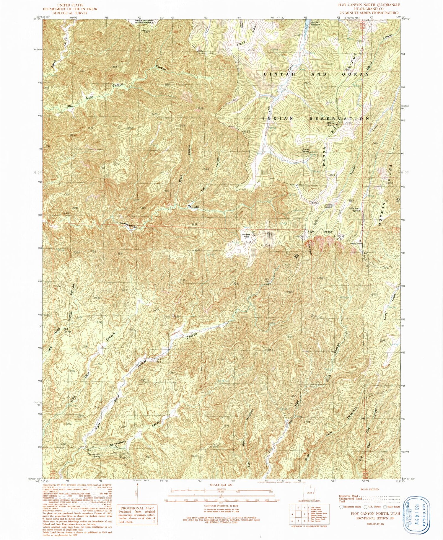 Classic USGS Floy Canyon North Utah 7.5'x7.5' Topo Map Image